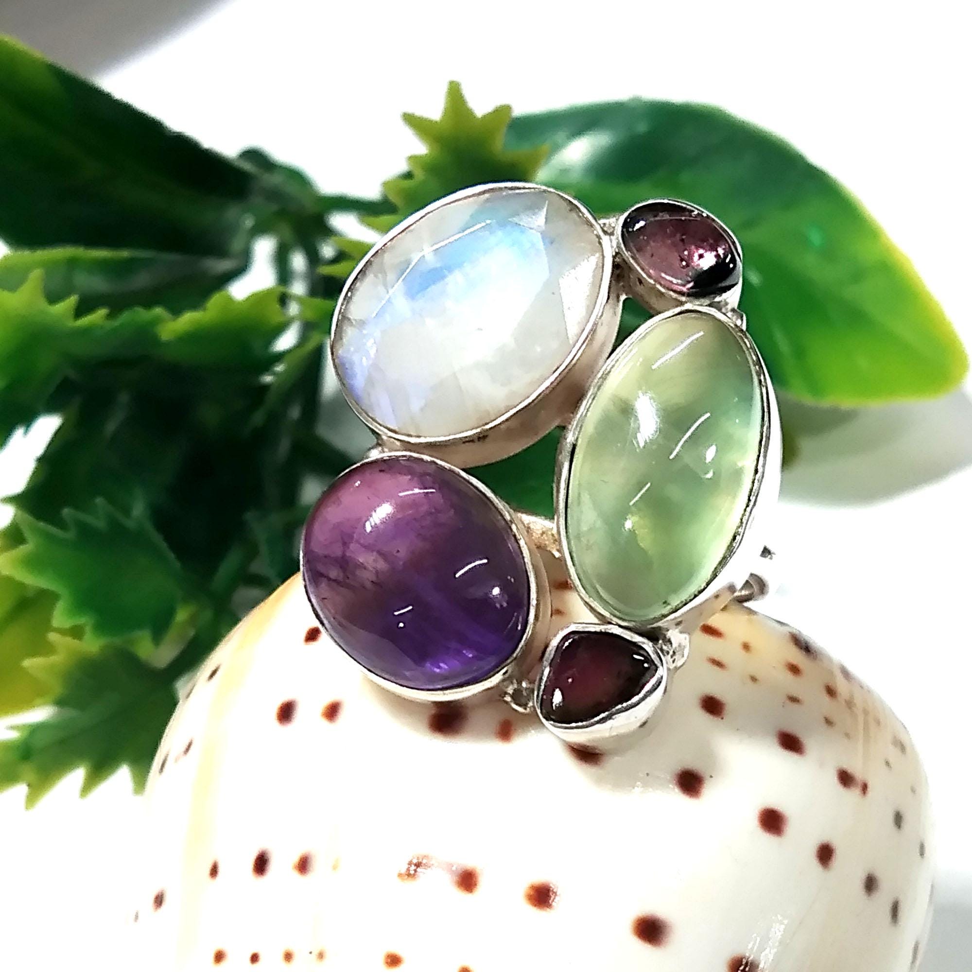 Natural Multi Color Gemstone Ring, 925 Solid Sterling Silver Ring, Multi Mix Color Stone Handmade Ring, Statement Ring Birthday Ring Jewelry