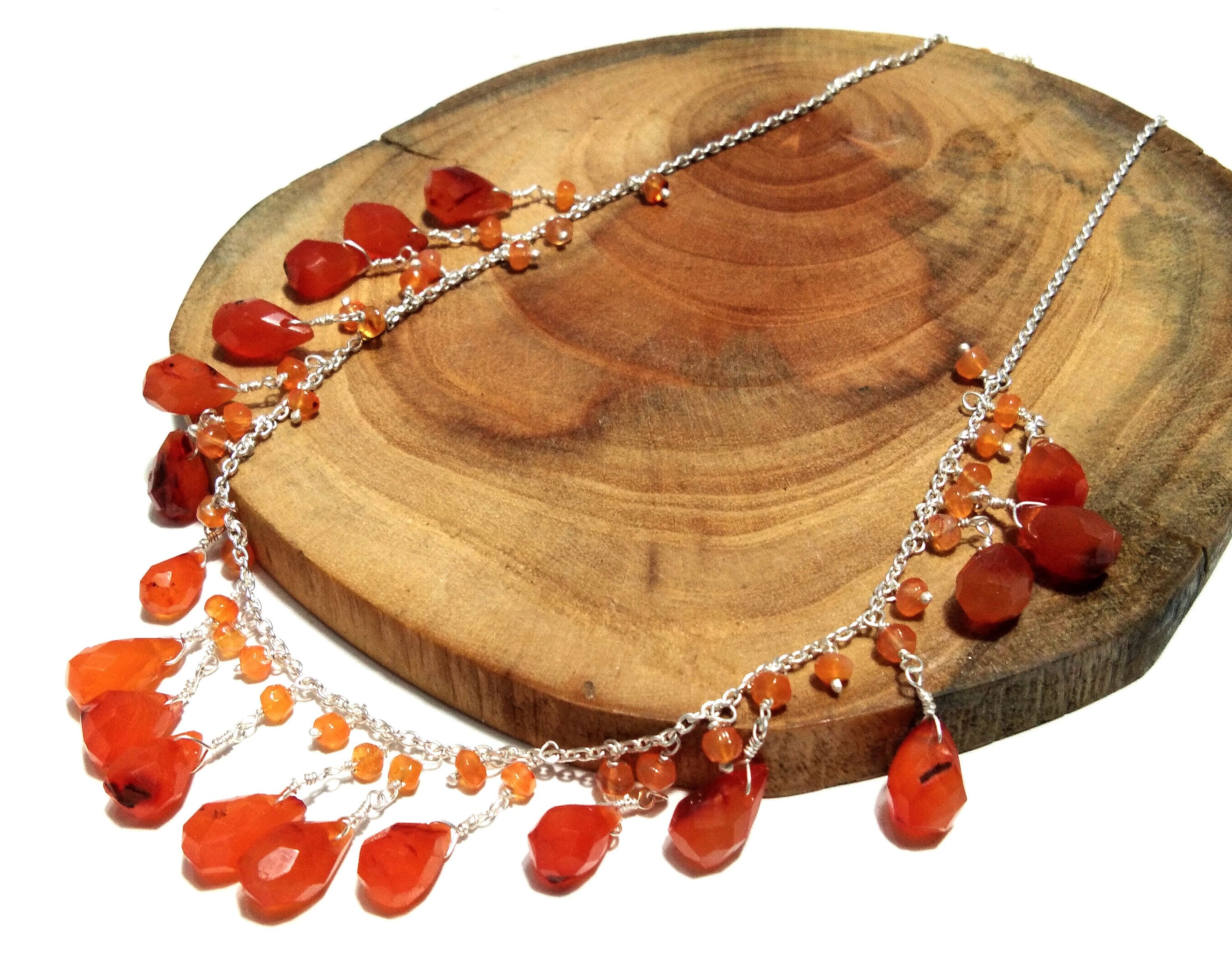 Natural Carnelian Drop's Gemstone Chain Necklace Jewelry, 925 Starling Silver Chain Necklace Carnelian Stone For Gift Necklace Girls & Women