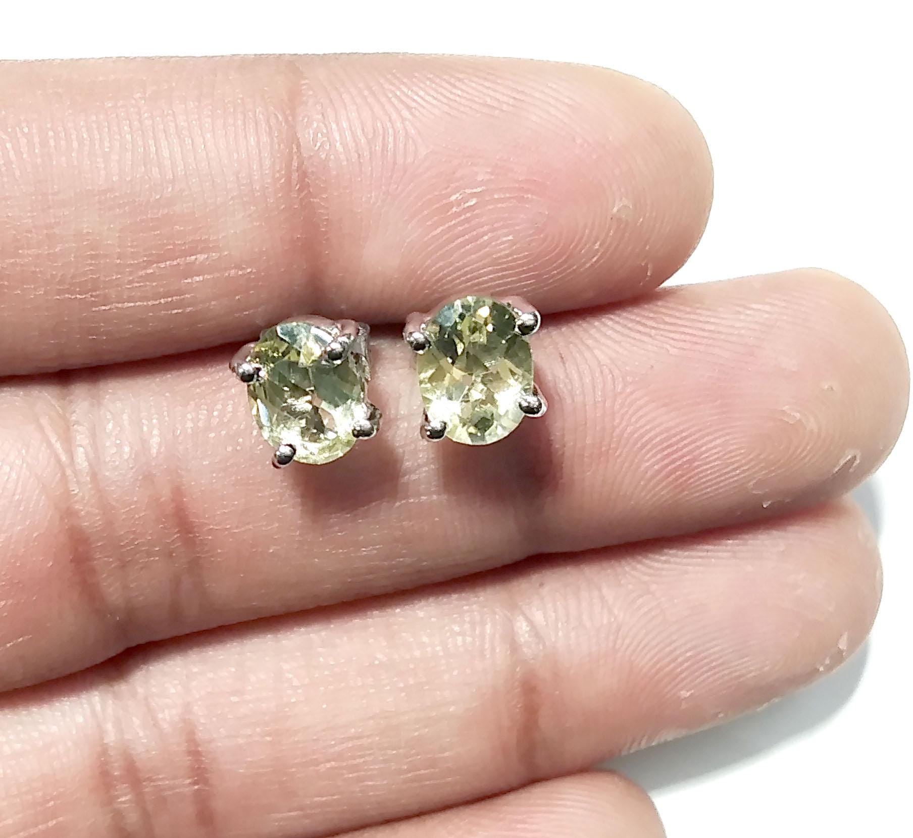 Lemon Quartz Silver Stud Earrings, 925 Starling Silver Stud Earring, Natural Lemon Quartz  Stud Earrings, Screw Back/Push Back Earrings Gift