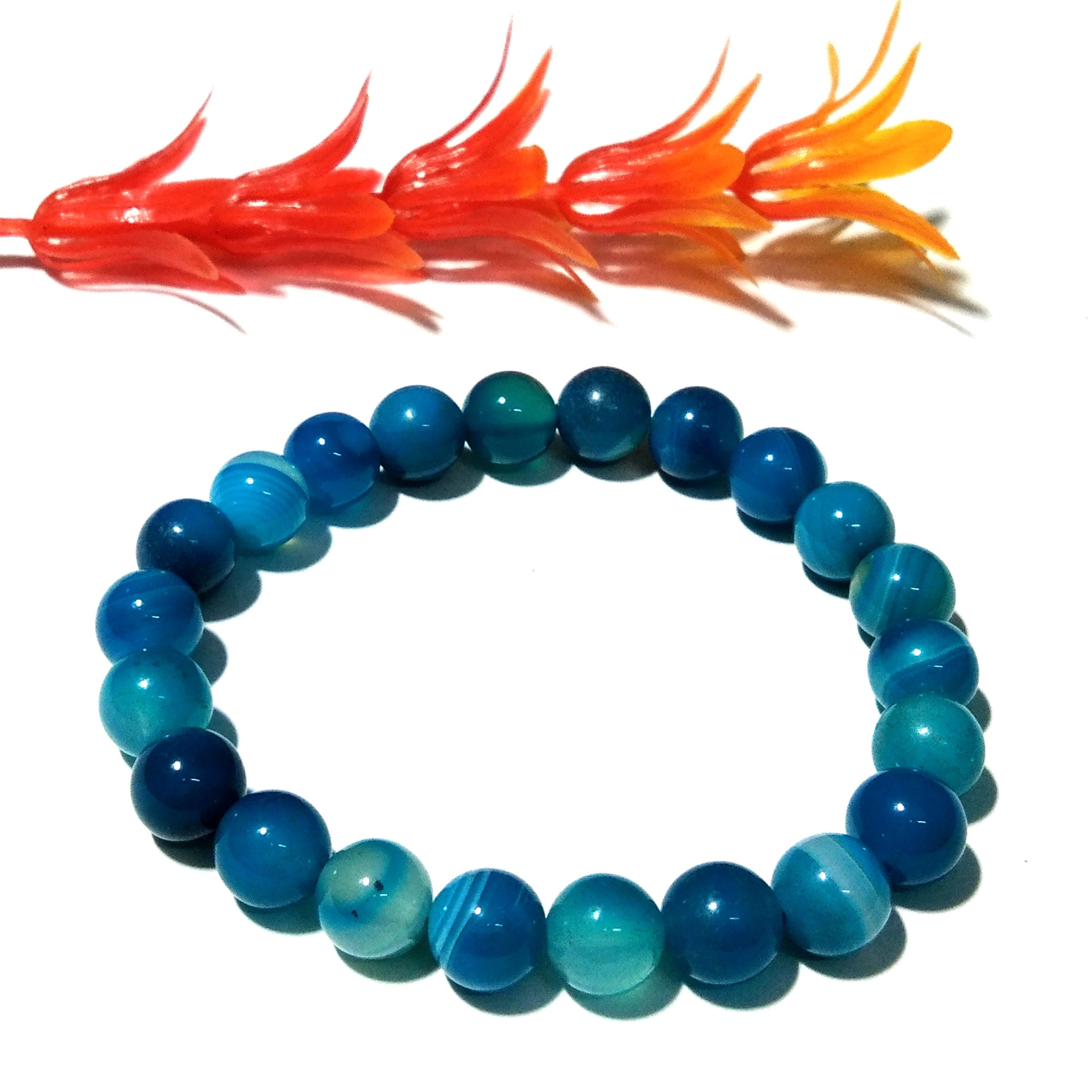 Natural Blue Lace Agate Gemstone Bracelet, Friendship Beads Bracelet, Healing Men & Women Round Bracelet, Size 8x8 mm Gift Bracelet