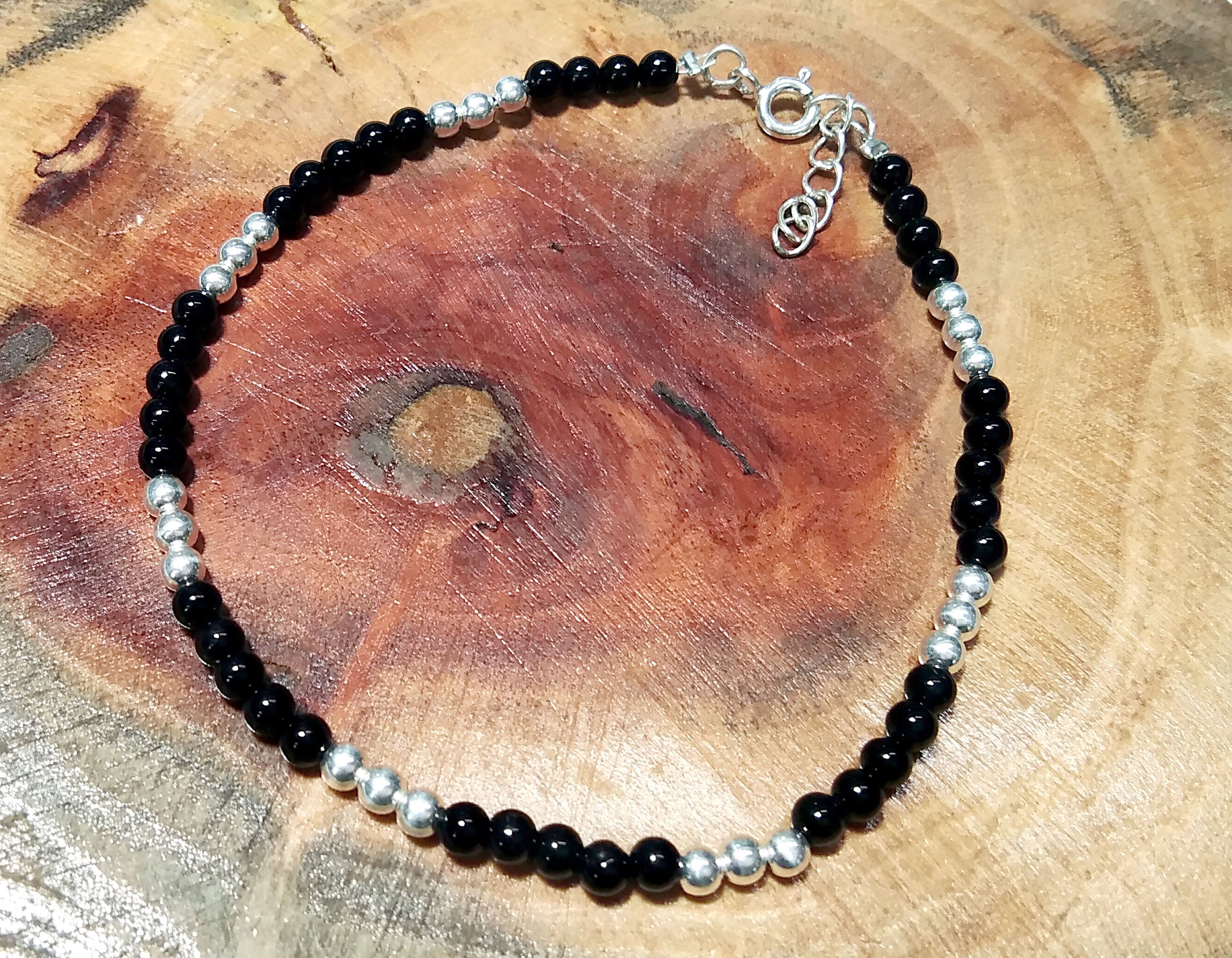 Natural Black Onyx Bracelet, 925 Solid Sterling Silver Bracelet, Gemstone Bracelet, For Women-Adjustable Bracelet, Silver Bracelet For Women