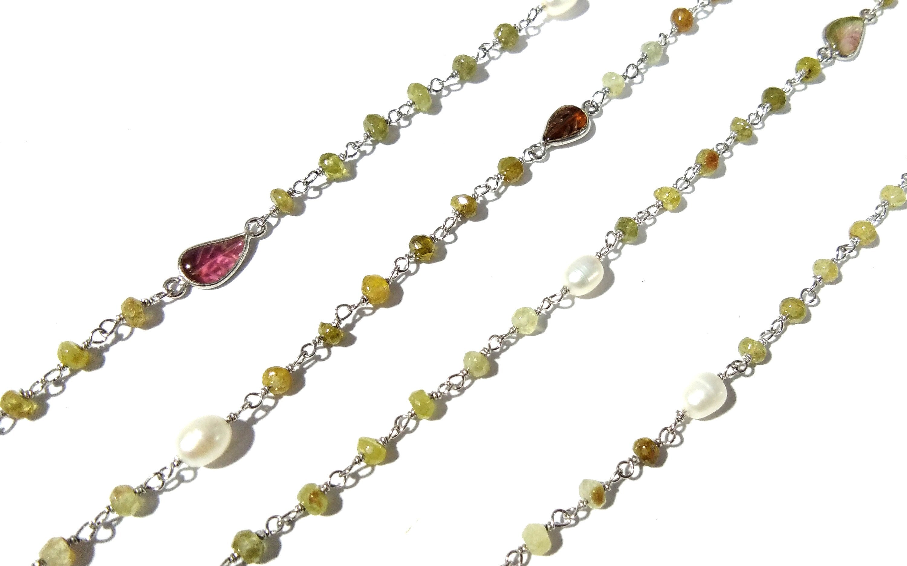 36'' Log Necklace ! Vessonite Necklace With Tourmaline & Pearl, 925 Sterling Silver Jewelry, Handmade Beaded Necklace, Gemstone Necklace.