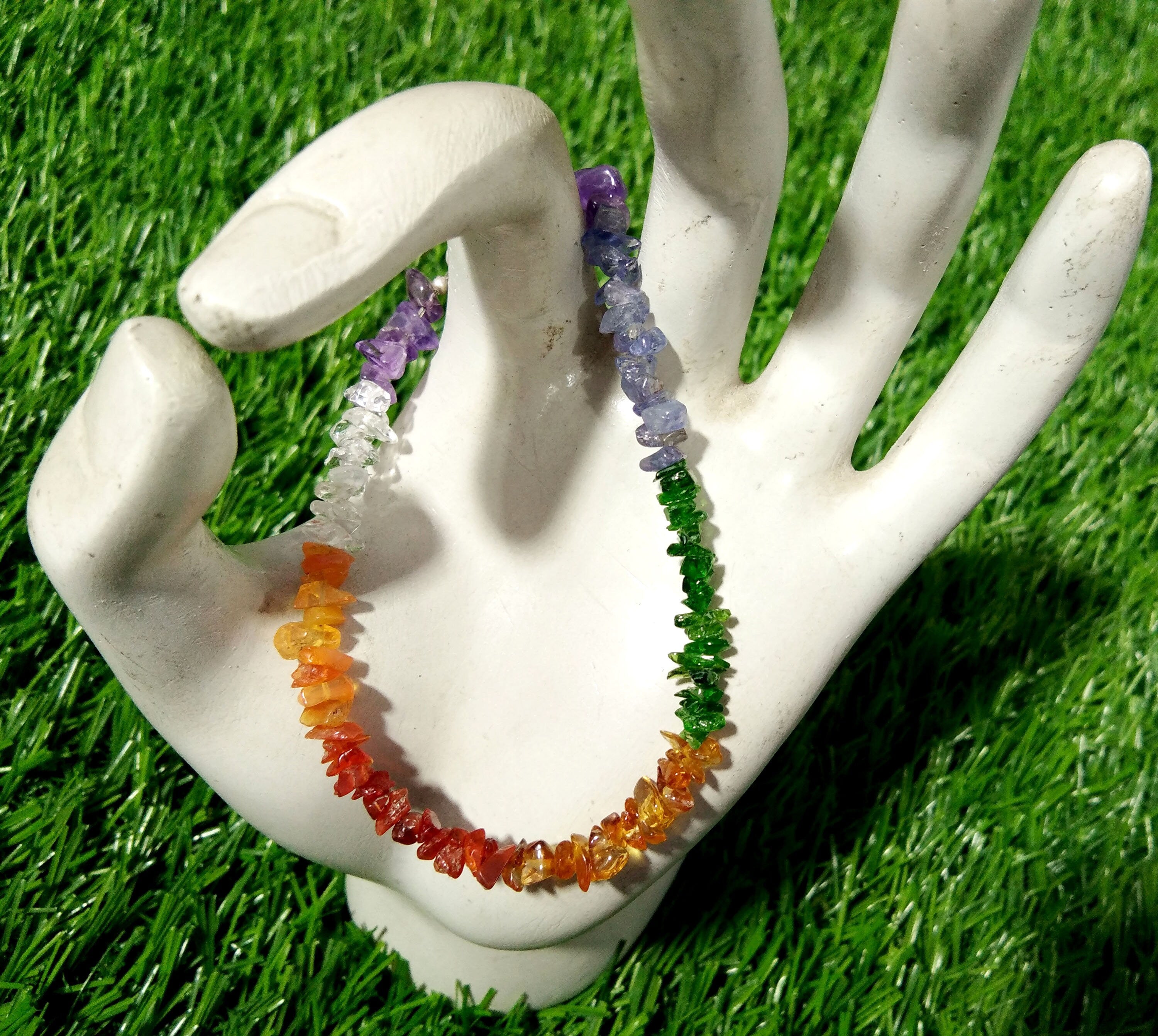 925 Silver With Natural Gemstone Bracelet, 7 Chakra Bracelet, Reiki Healing Crystal Gemstone Anxiety Healing Crystal Bracelet, Yoga Energy