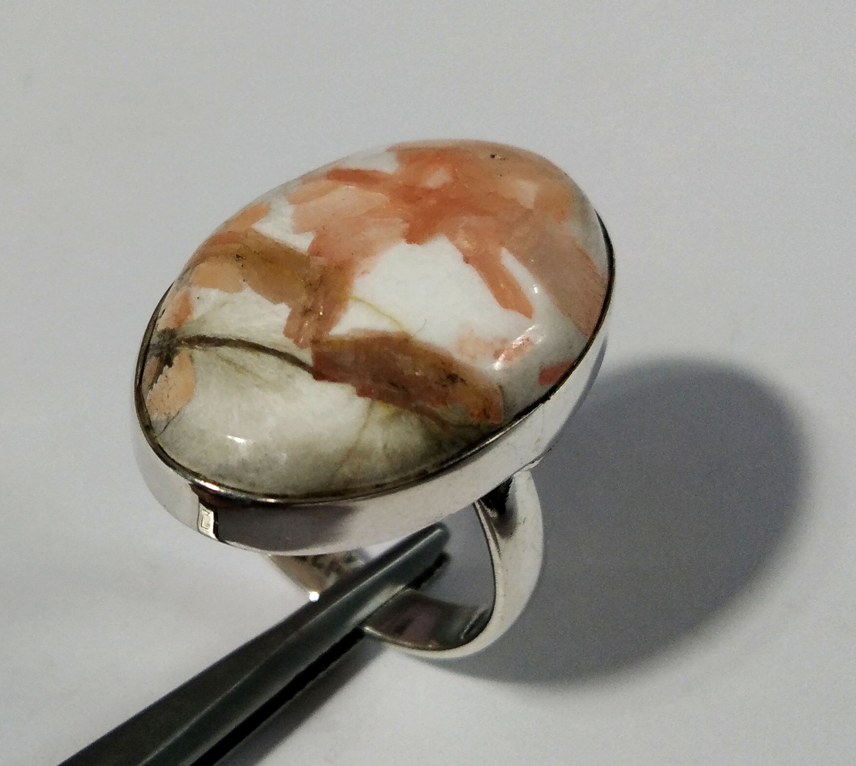 Natural Scolecite Gemstone Ring, Amazing Design Pink Scolecite Ring, 925 Solid Sterling Silver Ring Stone Size 27x18mm For Gift Wedding Ring