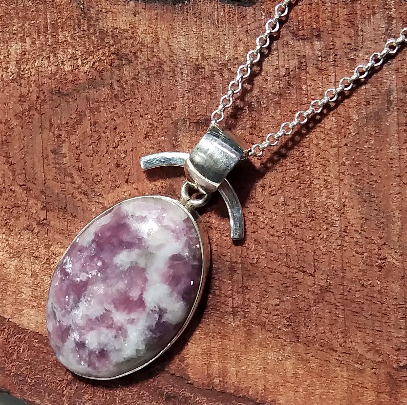 Lepidolite Gemstone Pendant ! Solid 925 Starling Silver Jewelry Pendant, Natural Gemstone Lepidolite Chain Pendant Necklace, Gift For Women.