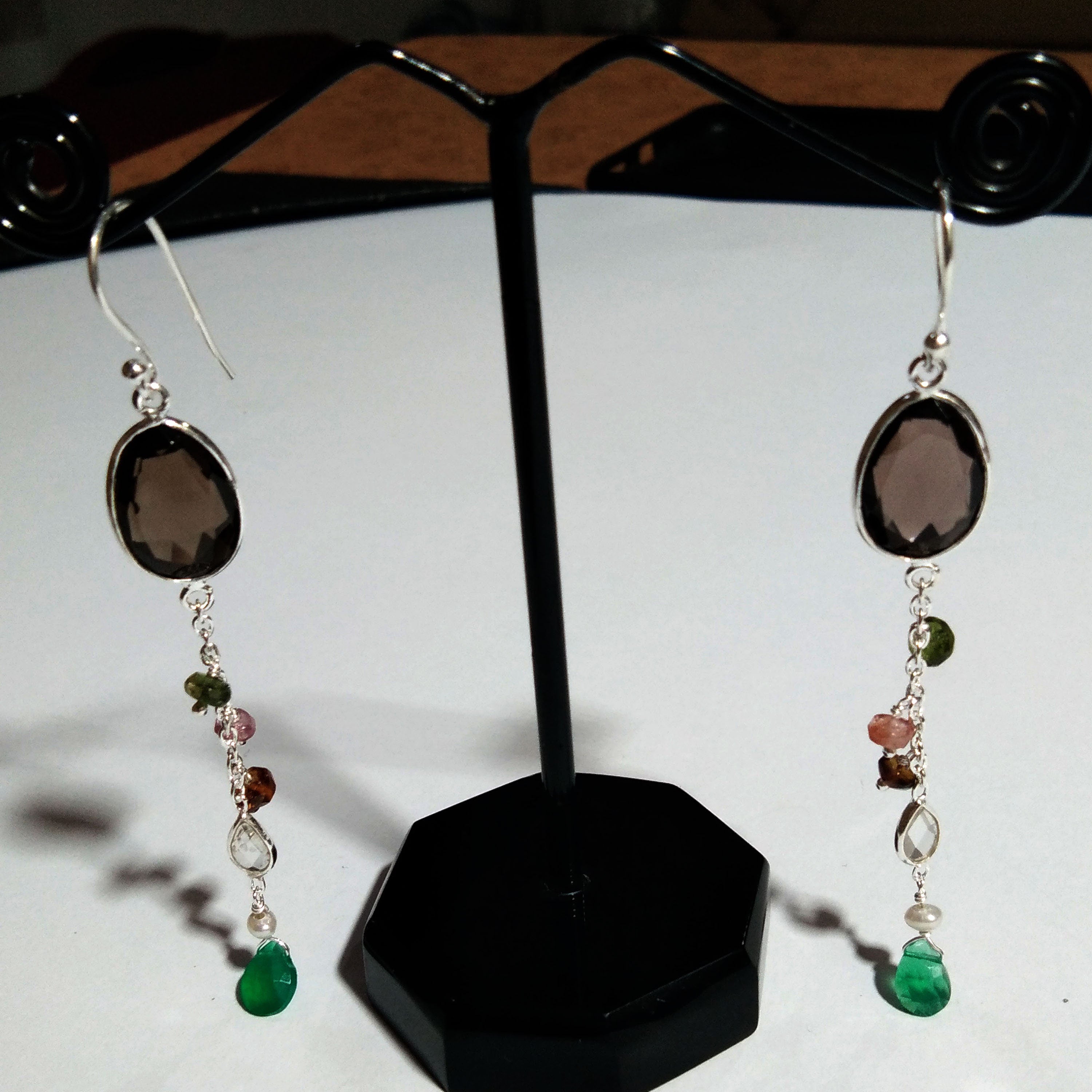 Natural Smoky Quartz Faceted Stone Earring, 925 Solid Starling Silver Earring, Jewelry Fancy Shape Stone Size 15x10mm Smoky For Gift Earring