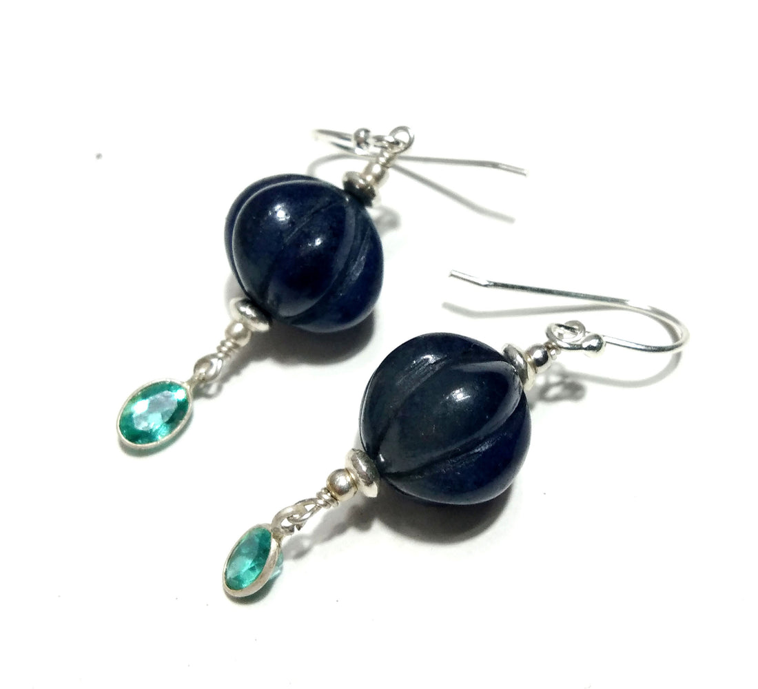 Blue Sapphire & Appetite Beaded Earring, 925 Silver Beaded Earring, Natural Gemstone Handmade Making Jewelry, Beautiful Beaded Stone Earring