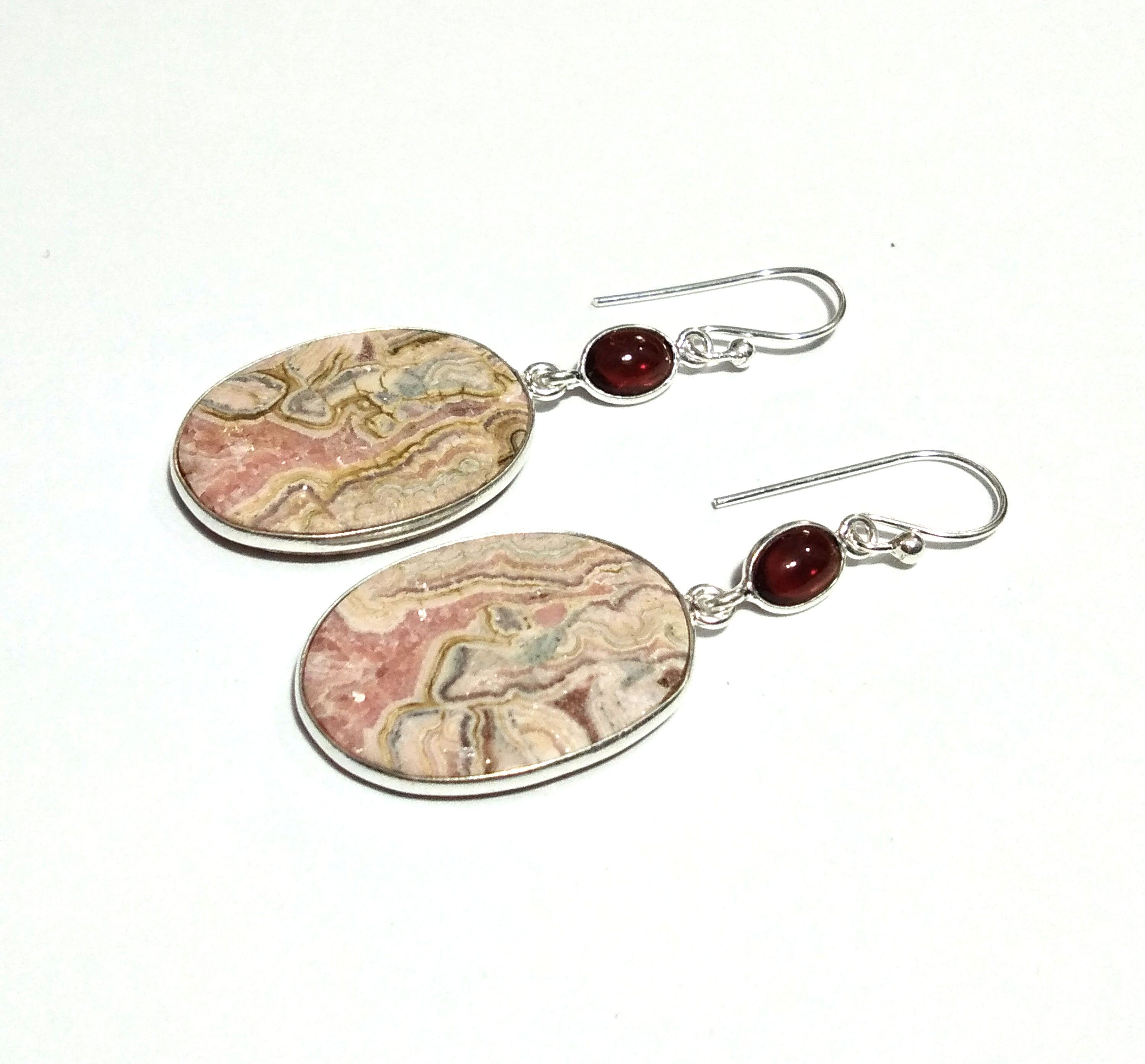 Natural Rhodochrosite/Garnet Earring, 925 Solid Starling Silver Earring, Rhodochrosite Stone Size 25x19 mm Handmade Drop Earring Jewelry