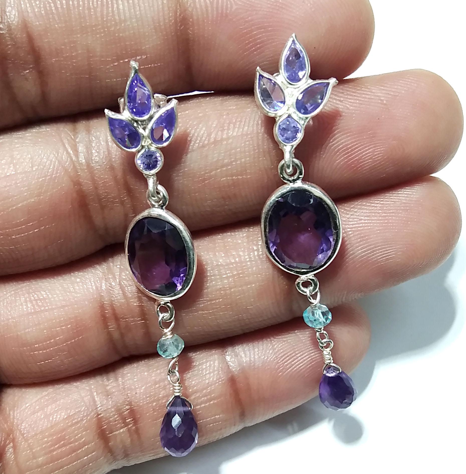 Natural Purple Amethyst, Tanzanite Earrings, 925 Starling Silver Earring, Amethyst Stone Handmade Earring, Gift Women Bridesmaid Earring