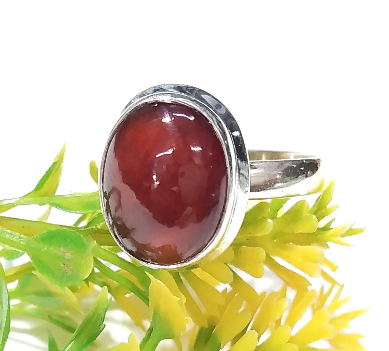 Natural Hessonite Stone Ring, 925 Solid Starling Silver Ring, Jewelry Oval Shape Hessonite Stone Size 12x9 mm Gift For Girls/Women.