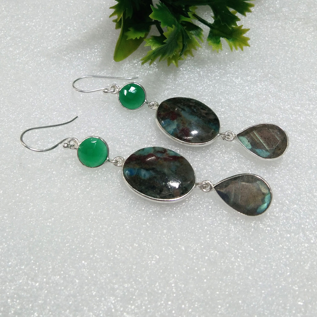 Natural Azurite,Labradorite Gemstone Earring, 925 Solid Starling Silver Earring, Handmade Silver Jewelry Blue Labradorite Stone Earring Gift