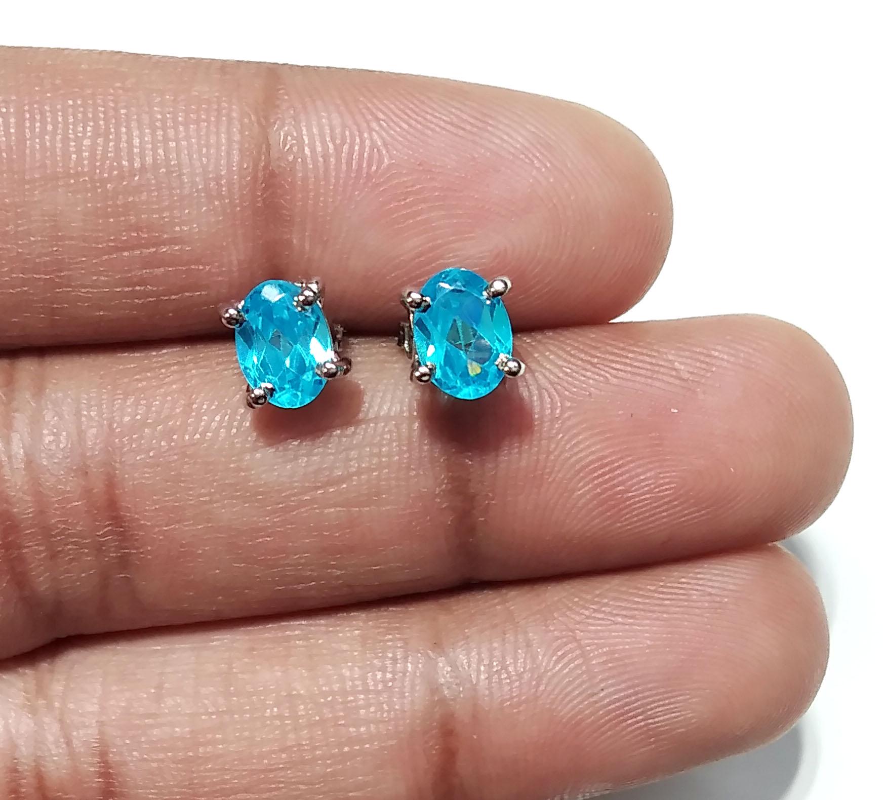 Blue Topaz Stud Earring, 925 Solid Starling Silver Earring Jewelry, Natural Blue Topaz Stone Oval Shape Stone Size 7x5mm Gift for Her Studs