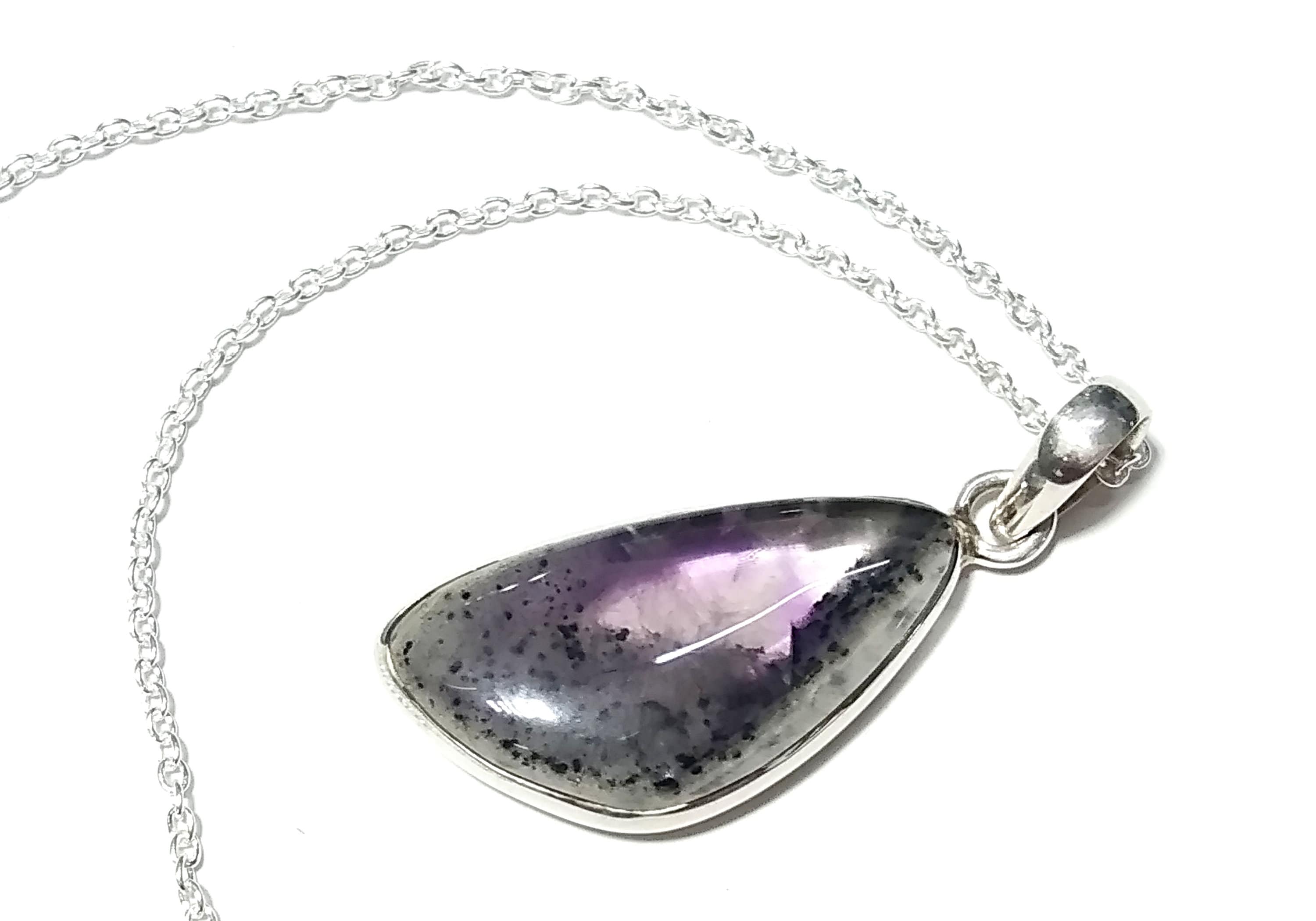 Natural Amethyst Gemstone Pendant Chain Necklace, 925 Sterling Silver Pendant Jewelry, Silver Close back Handmade Pendant Gift Birthstone