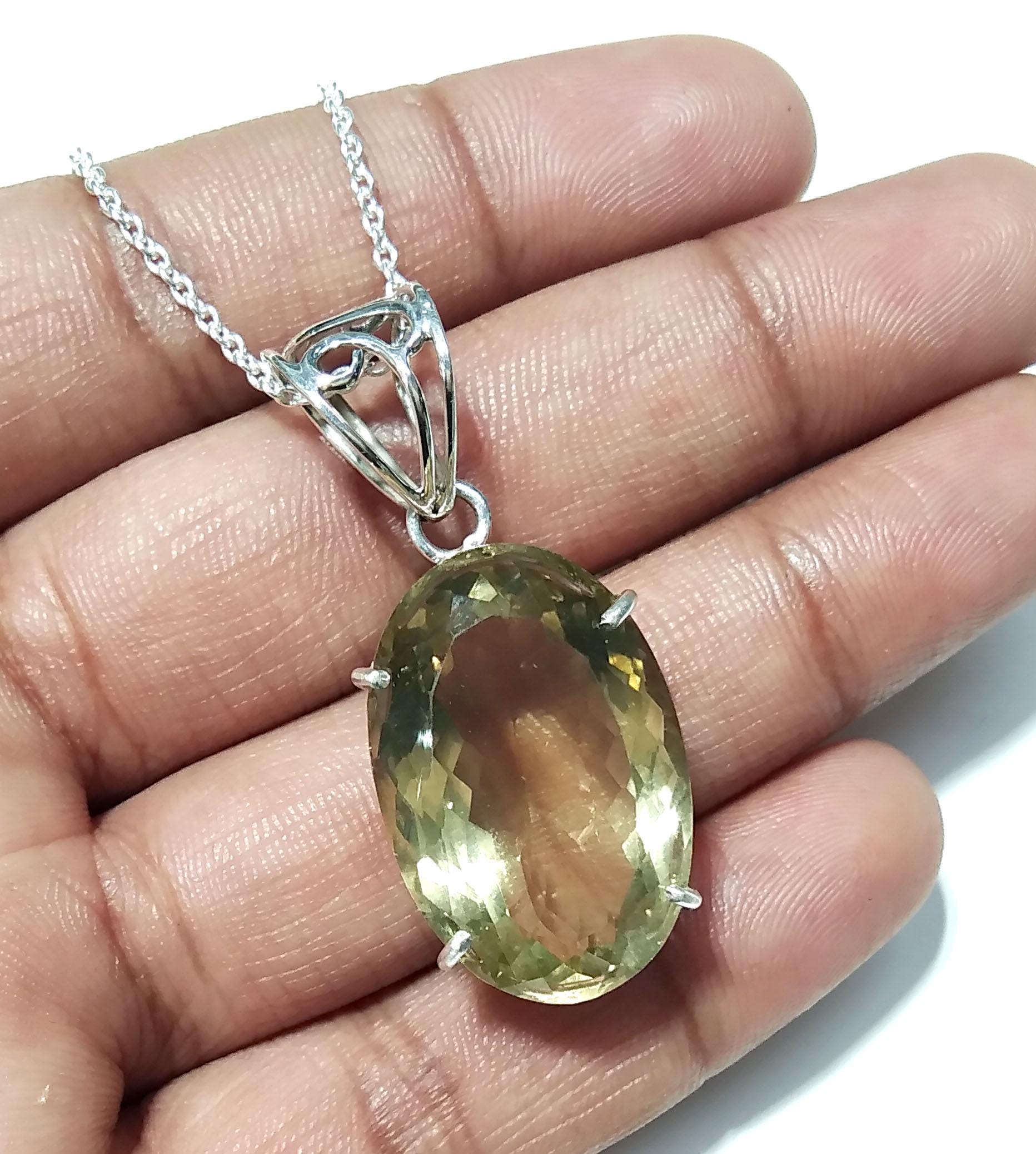 Natural Citrine Gemstone Pendant, 925 Starling Silver Pendant Chain Necklace, Handmade Jewelry Stone Size 26x17 mm Gift Pendant