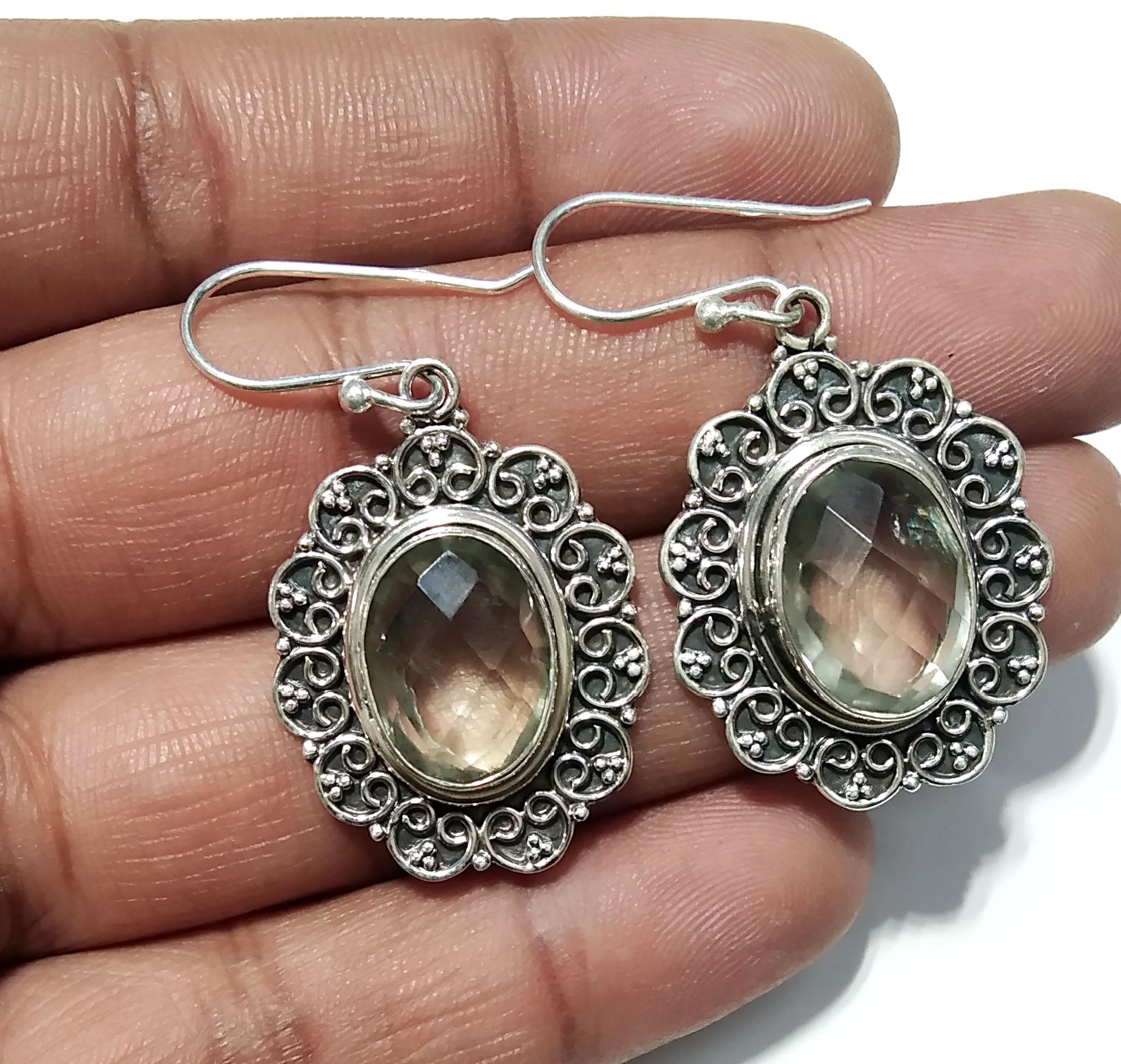 Natural Green Amethyst Earring, 925 Solid Starling Silver Earring Jewelry, Oval Shape Stone Size 13x10 mm Amethyst For Gift Earrings