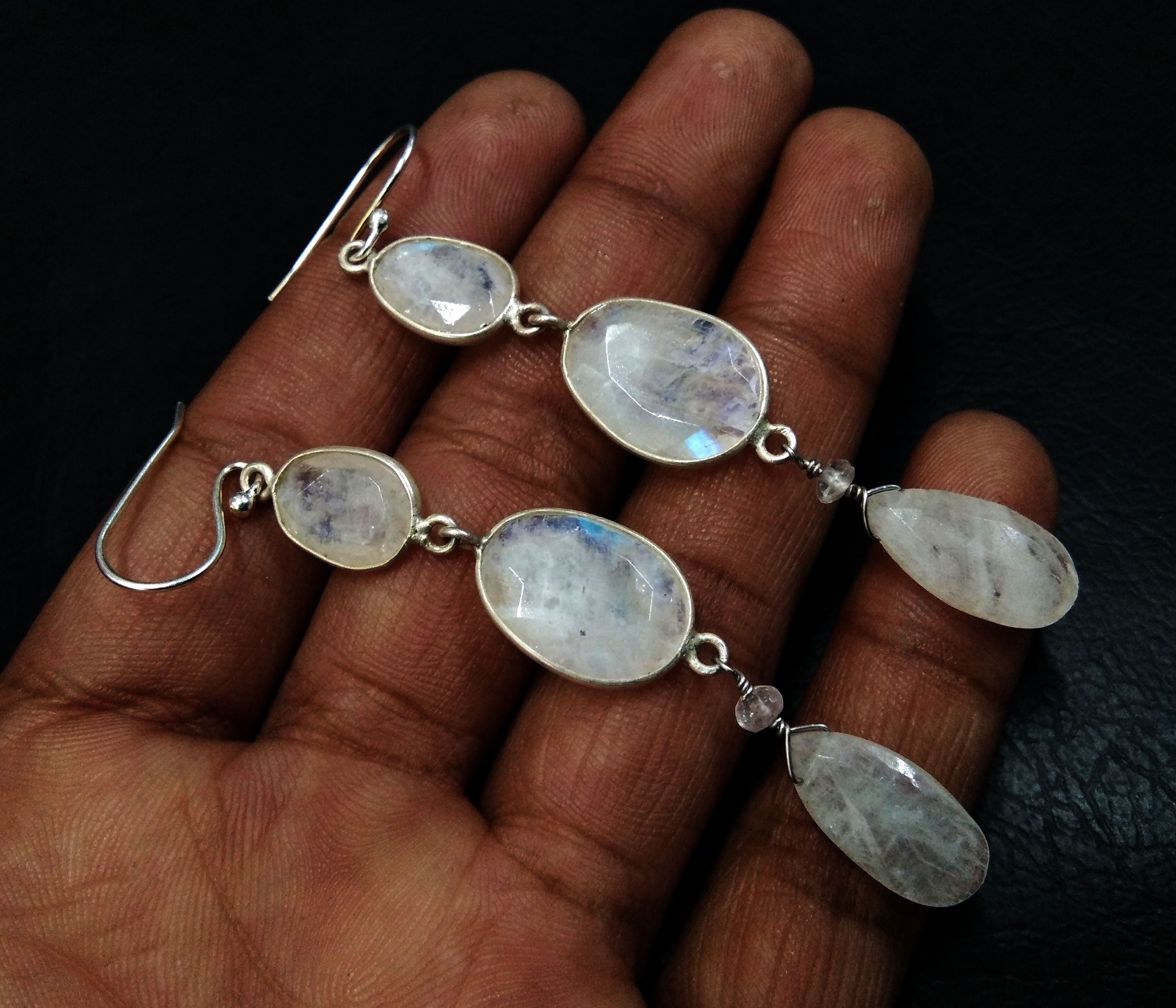 Natural Rainbow Moonstone Multi Fire Stone Earring, 925 Solid Starling Silver Earring, Handmade Moonstone Earring, Gift For Women Earring