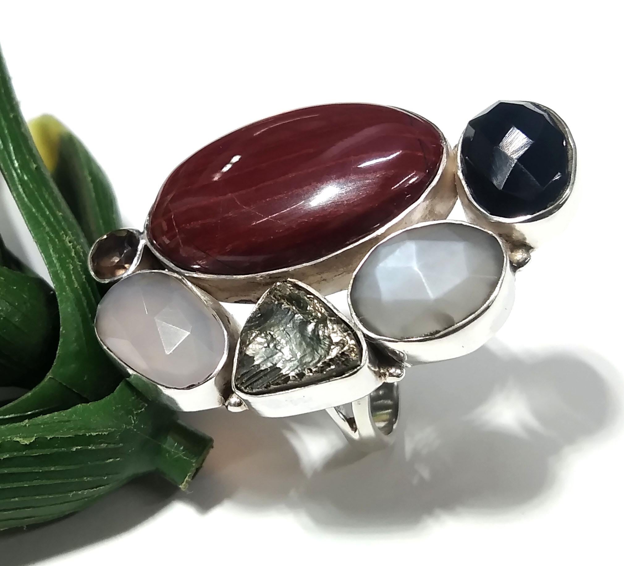 ALL Natural Multi Gemstone Rings, Solid 925 Starling Silver Jewelry, Handmade Making Multi Stone Ring, For Girls & Women, Wedding Gift Etc.