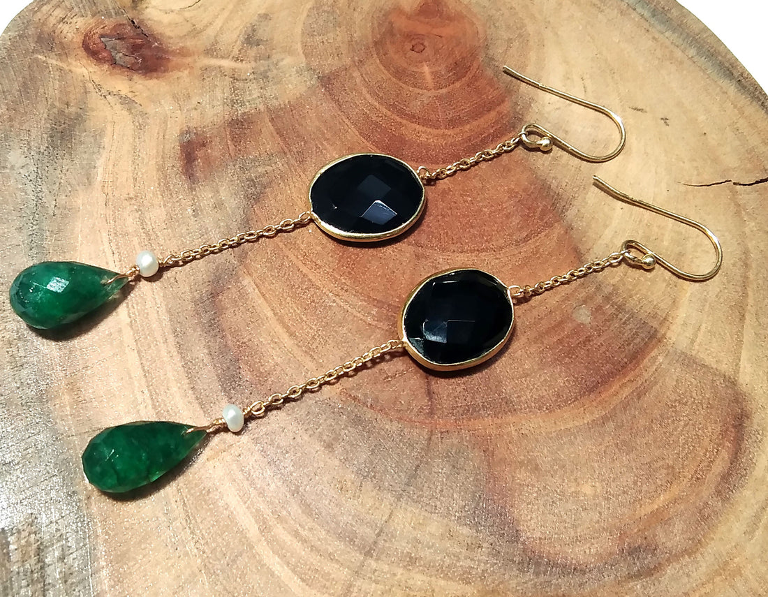 Black Onyx,Green Jade Gemstone Earrings, 925 Sterling Silver Earring, Handmade Making Jewelry Earring, Gift Women Birthstone Earring