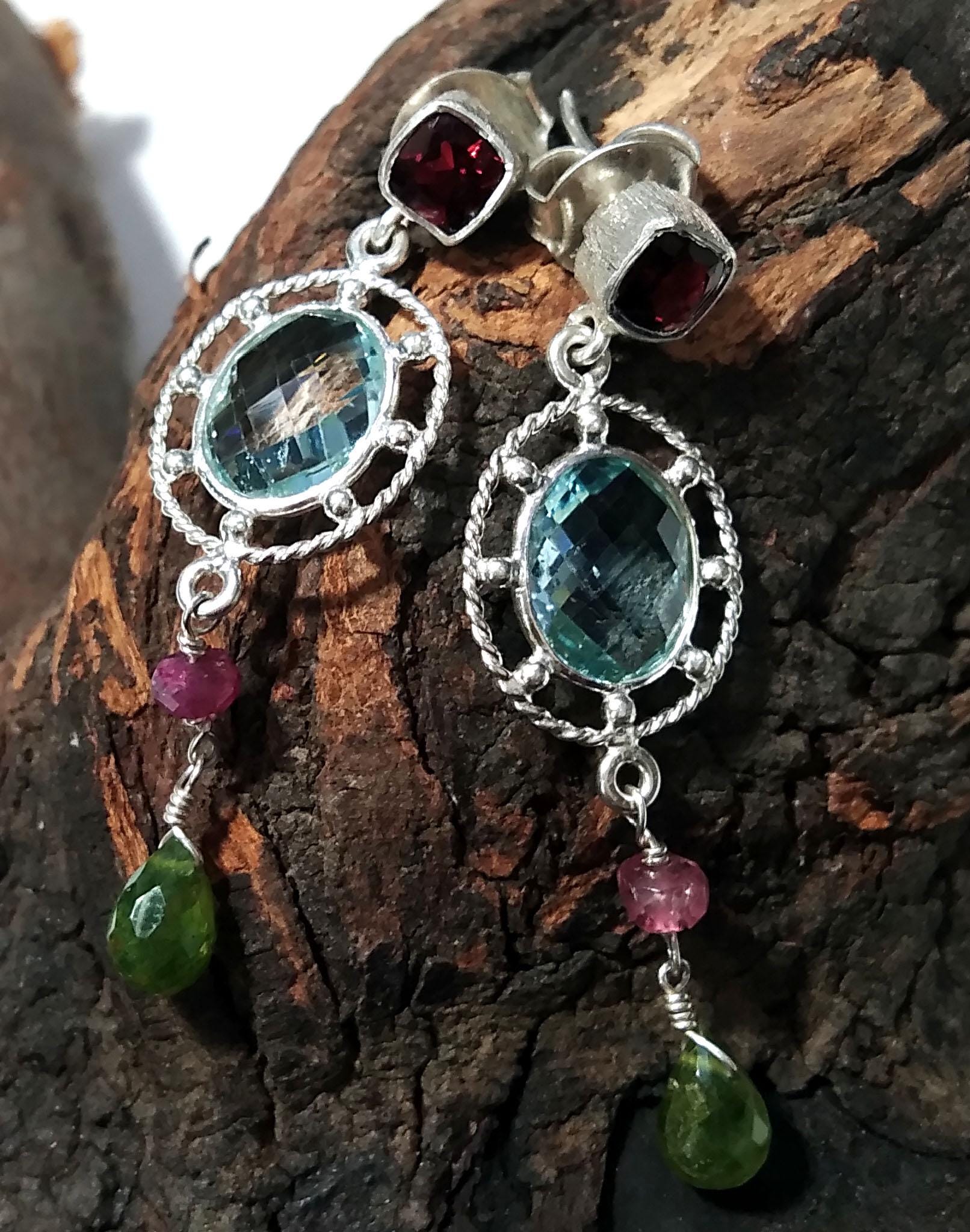 Blue Topaz Earring ! 925 Starling Silver Jewelry, Multi Gemstone Earring, Beautiful Nice Design Handmade Earring, For Gift Girls & Women.