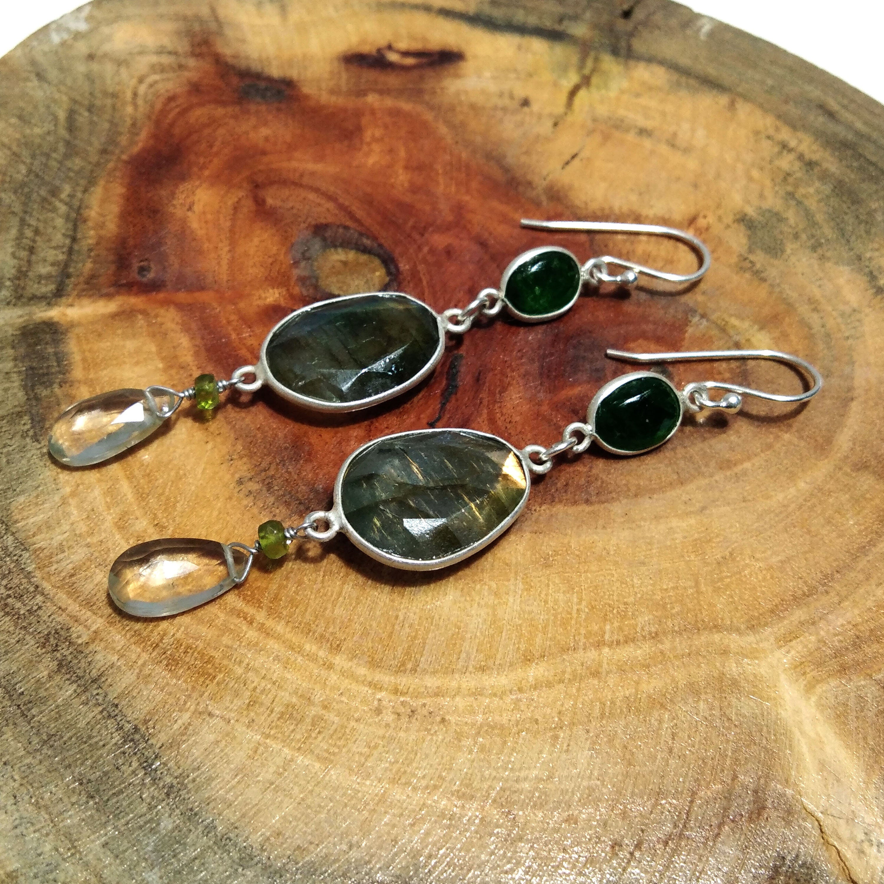 Natural Labradorite/Green Amethyst Earring, 925 Solid Starling Silver Earring, Labradorite Stone Handmade For Gift Women Earring Jewelry