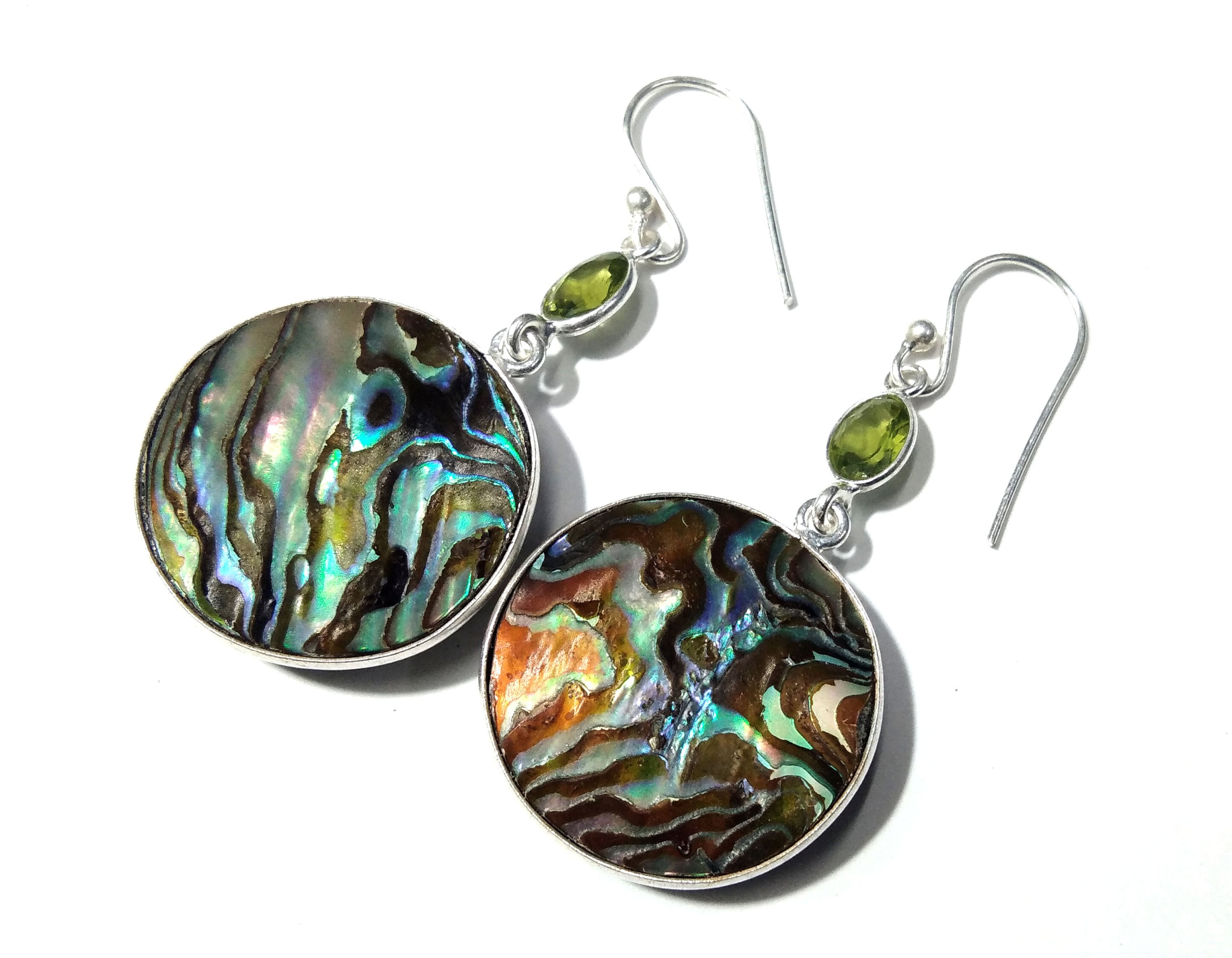Natural Abalone Shell/Peridot Gemstone Earring, 925 Sterling Silver Earring Jewelry, Handmade Earring For Gift Birthday Girls/Women Jewelry