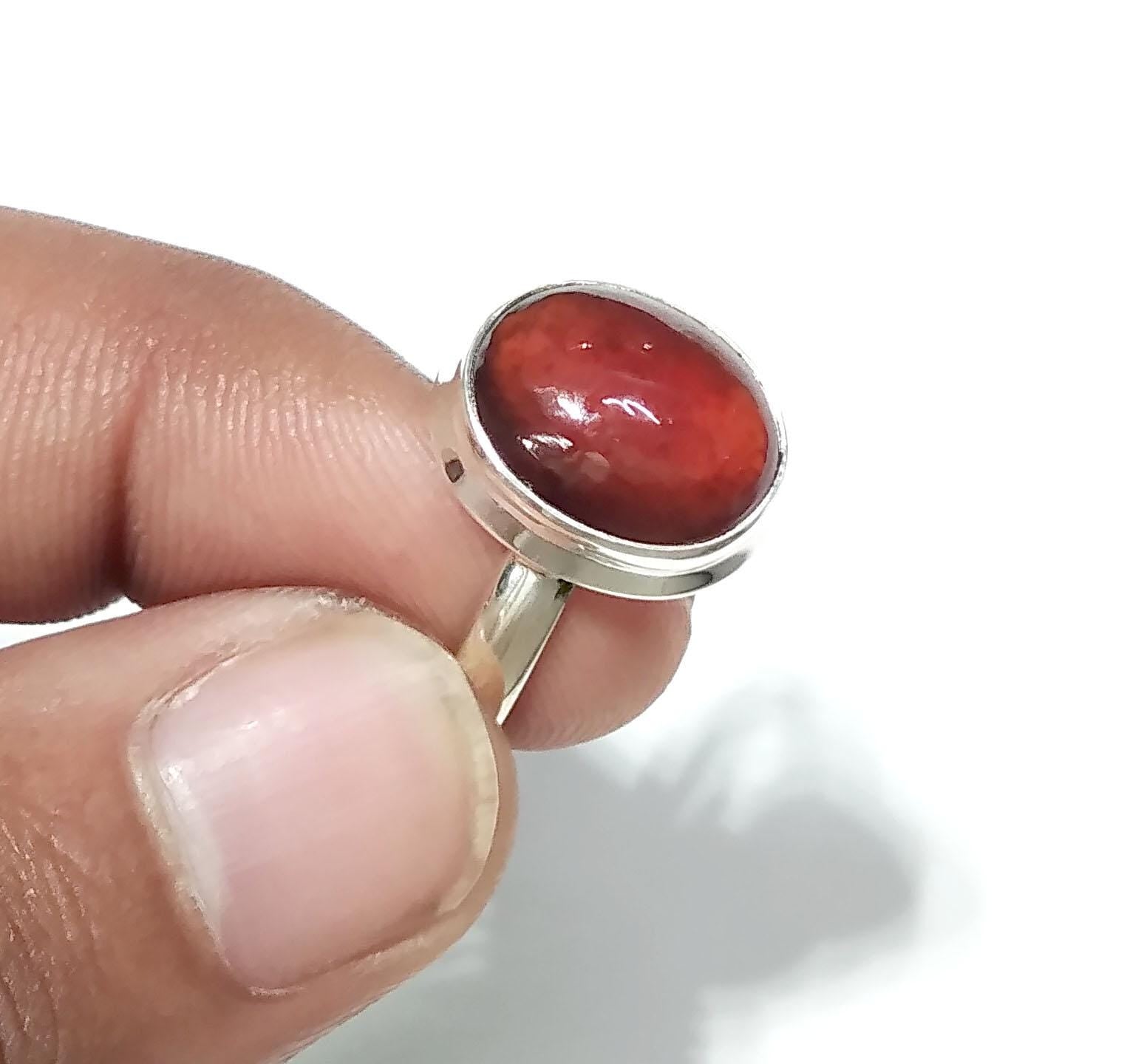 Natural Hessonite Stone Ring, 925 Solid Starling Silver Ring, Jewelry Oval Shape Hessonite Stone Size 12x9 mm Gift For Girls/Women.