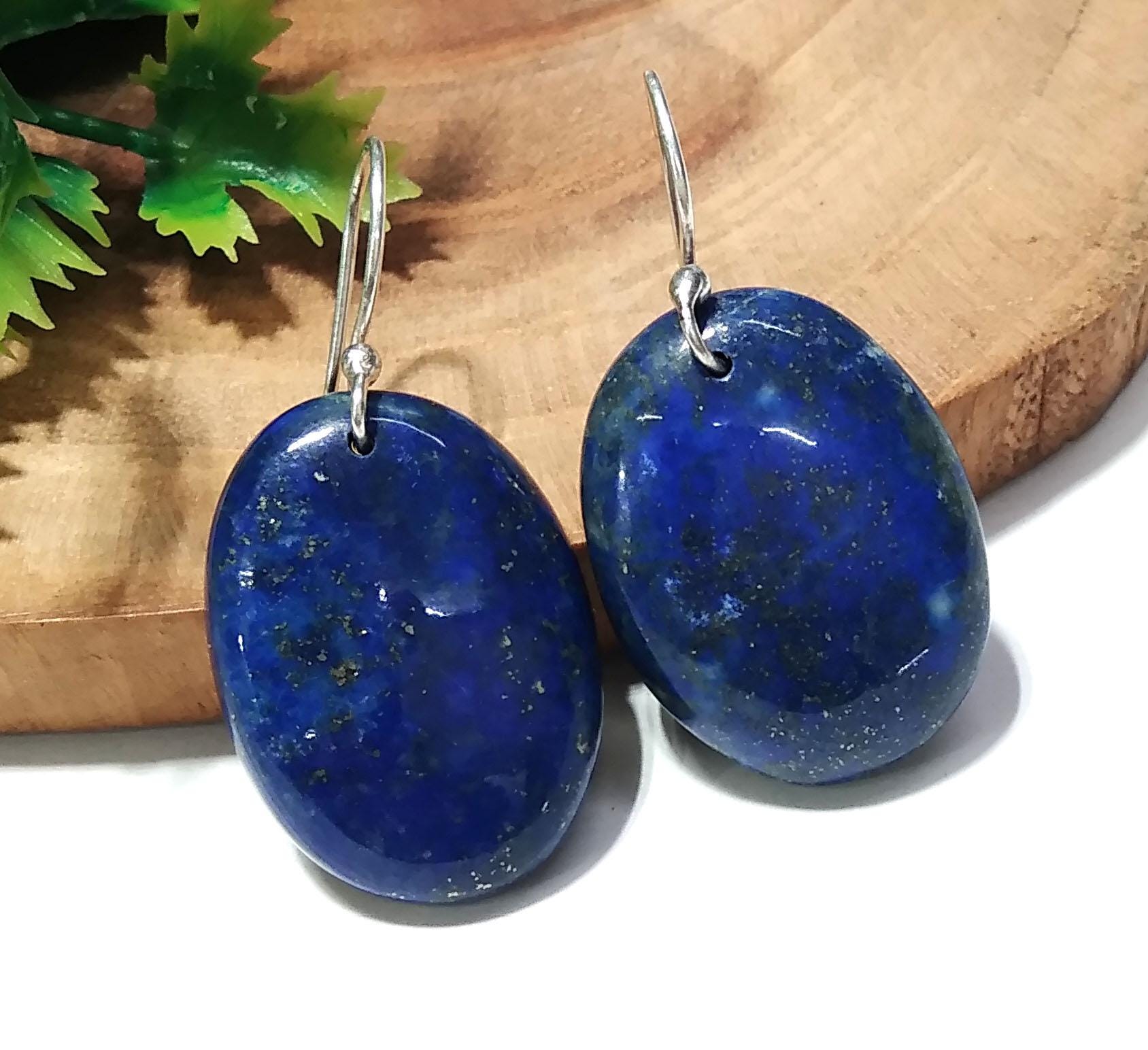 Lapis Lazuli Earring, Natural Lapis Lazuli Gemstone Earring, 925 Sterling Silver Earring, Handmade Silver Jewelry Hoop Earring, Gift For Her