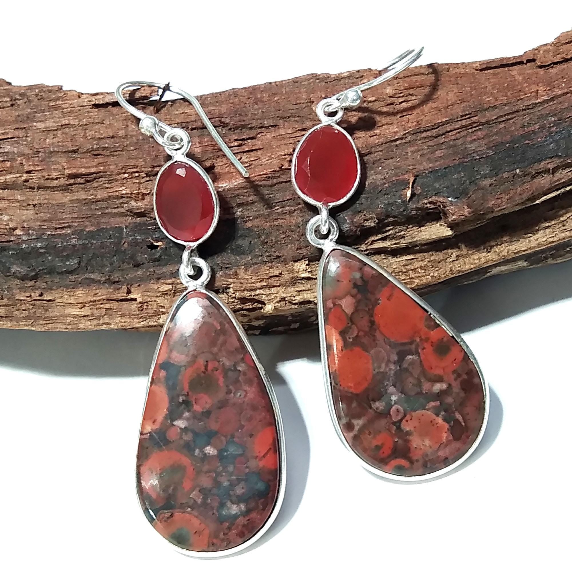 Natural Poppy Jasper, Carnelian Gemstone Earring, 925 Solid Starling Silver Earring, Gift Wedding Earring, Jewelry For Girls & Women.
