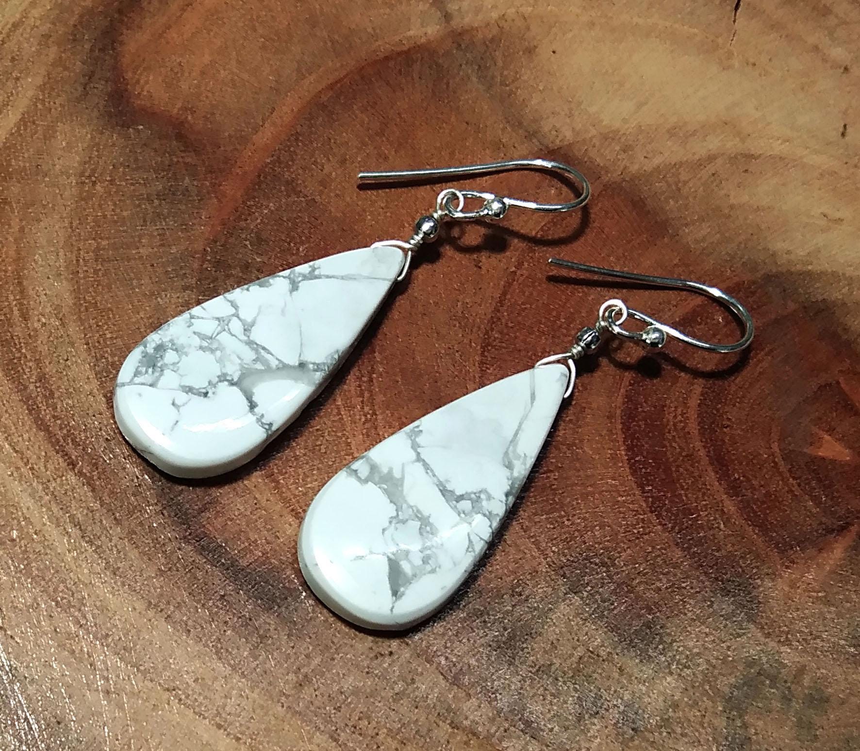Natural White Buffalo Gemstone Earring, Solid 925 Starling Silver Earring, Beautiful White Buffalo Stone Size 30x13mm Gift For Girls & Women