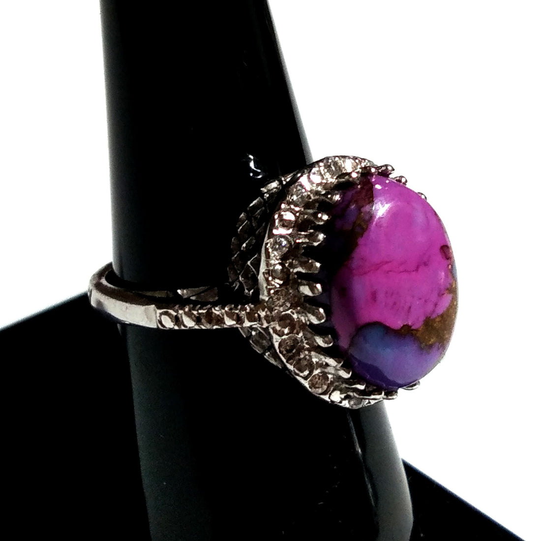 Purple Copper Turquoise and Zircon Ring, Stone 925 Solid Starling Silver Ring, Turquoise White Zircon Ring Jewelry Oval Shape for Gift Rings