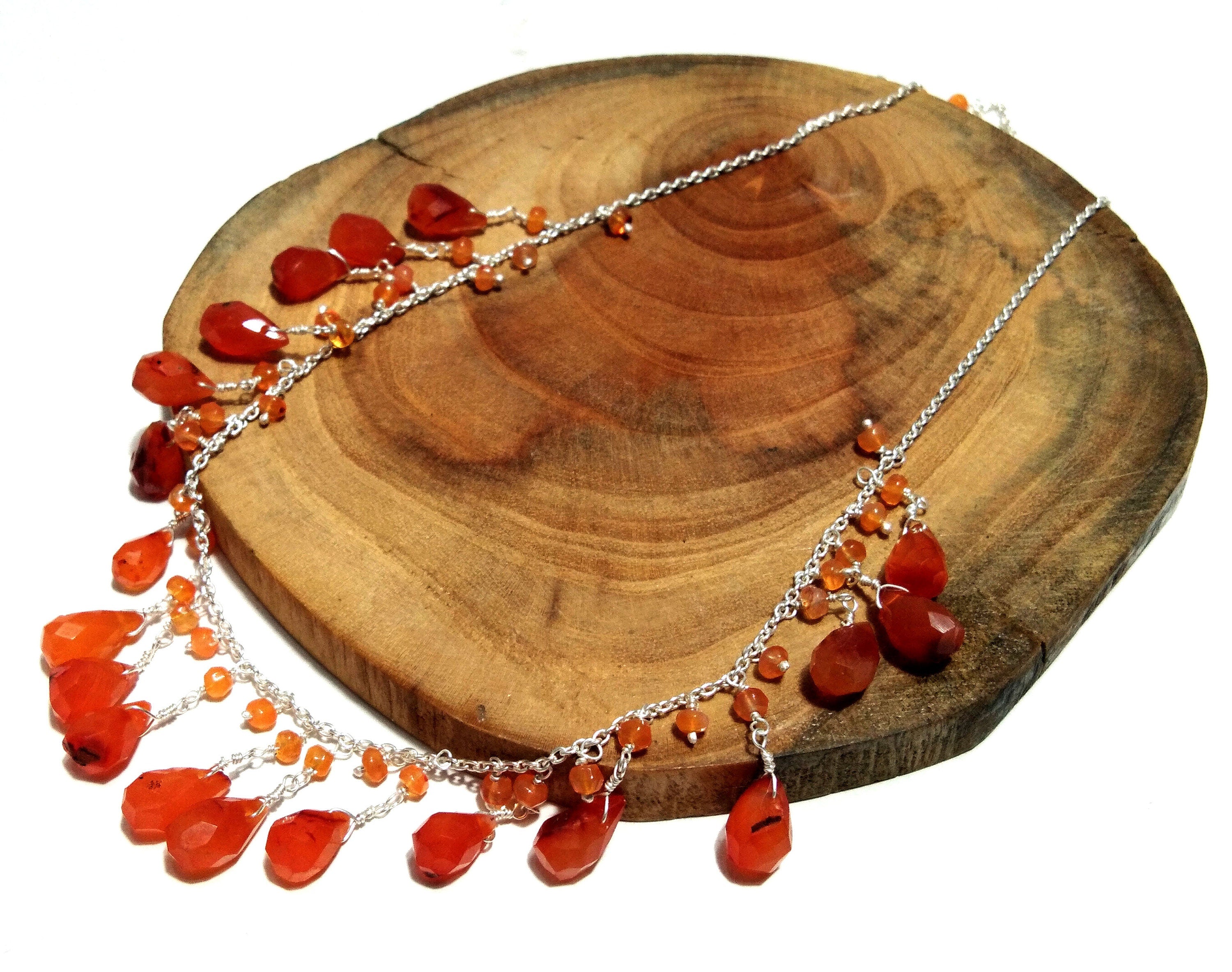 Natural Carnelian Drop's Gemstone Chain Necklace Jewelry, 925 Starling Silver Chain Necklace Carnelian Stone For Gift Necklace Girls & Women