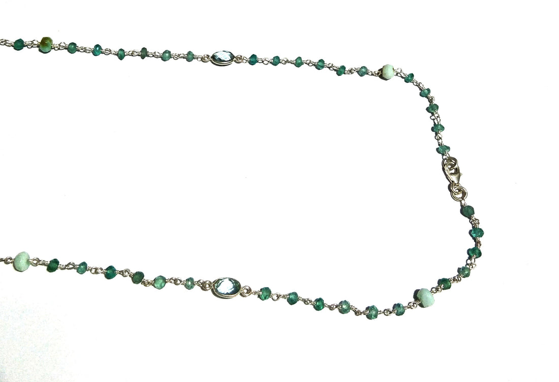 Natural Green Apatite Rondelle Beads Chain Necklace, 925 Starling Silver Chain 44''Inches Adjuster Beaded Chain Necklace Jewelry Making Gift