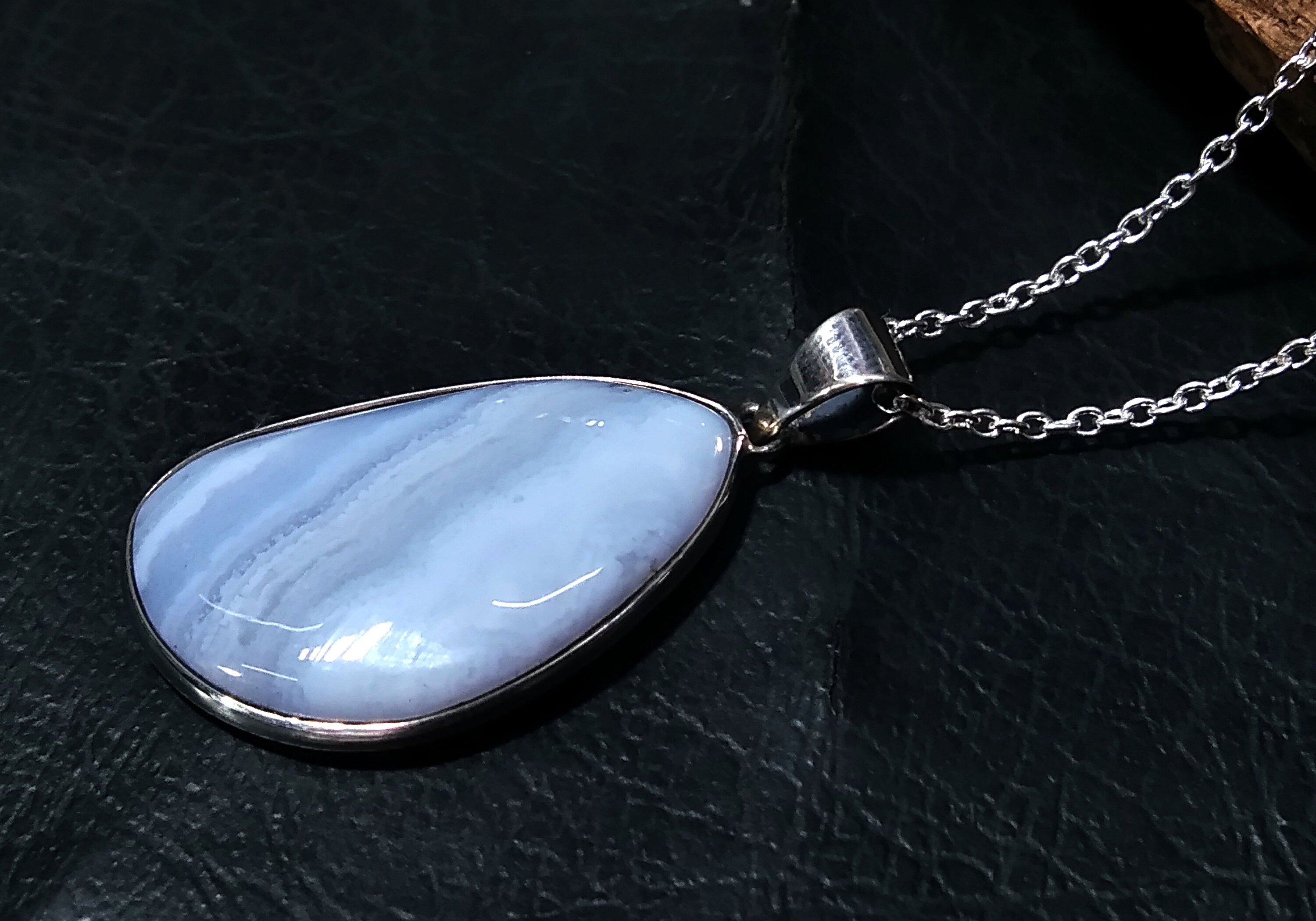 Blue Lace Agate Gemstone Pendant, Solid 925 Sterling Silver Handmade Jewelry, Blue Lace Agate Pendant Chain Necklace, Gift For Girls & Women