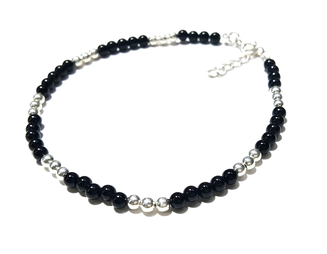 Natural Black Onyx Bracelet, 925 Solid Sterling Silver Bracelet, Gemstone Bracelet, For Women-Adjustable Bracelet, Silver Bracelet For Women