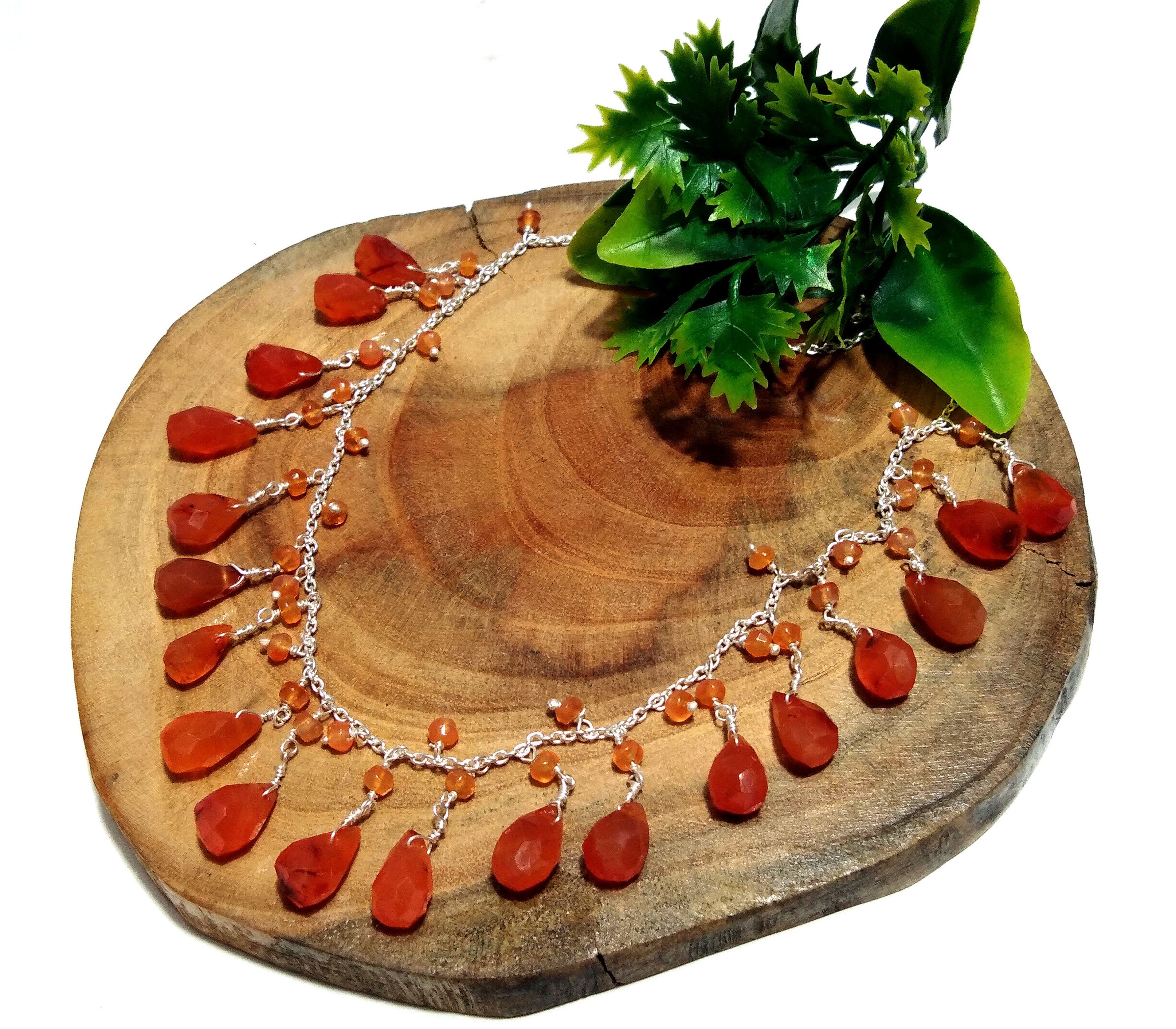 Natural Carnelian Drop's Gemstone Chain Necklace Jewelry, 925 Starling Silver Chain Necklace Carnelian Stone For Gift Necklace Girls & Women