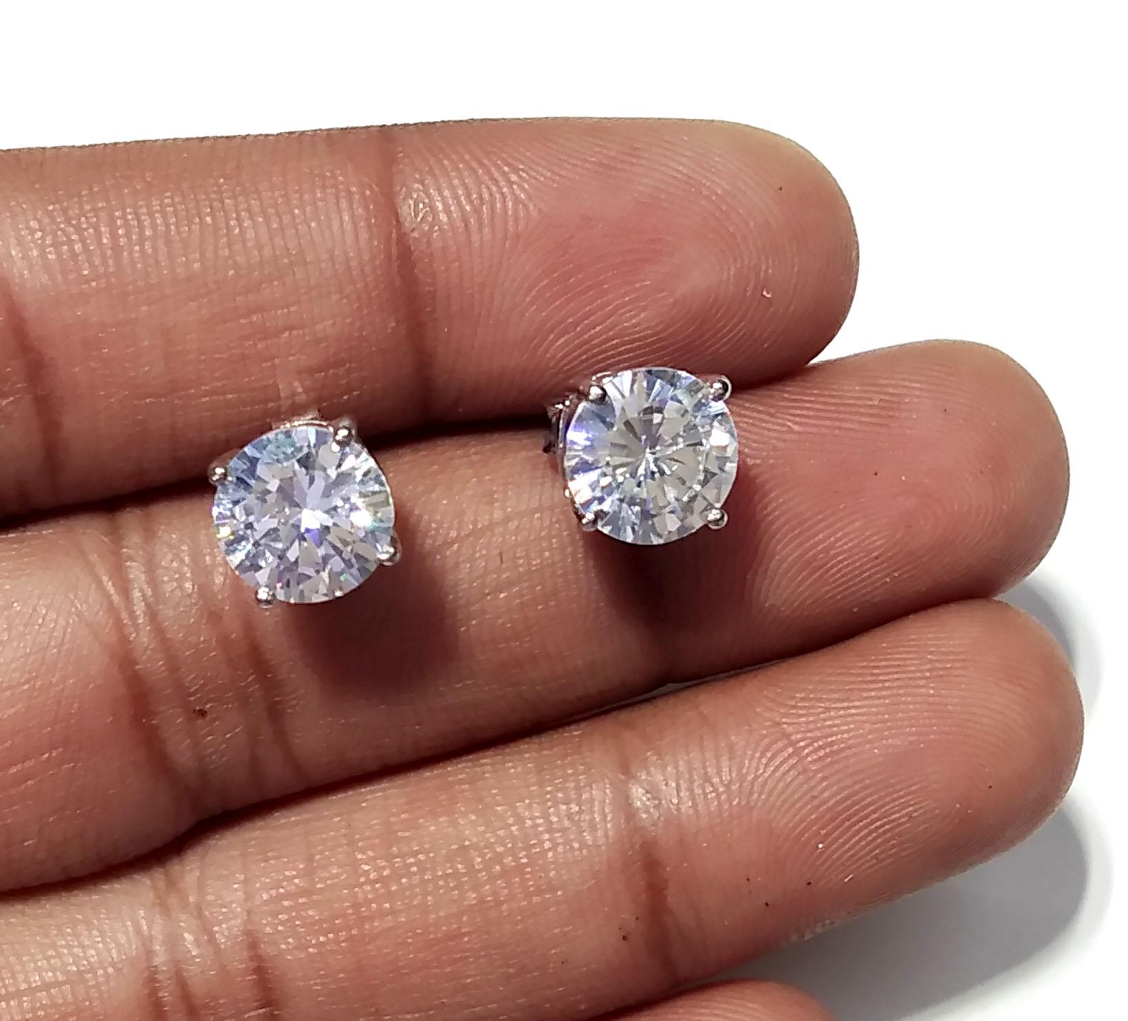 Beautiful White Zircon Faceted Stud Earrings, 925 Starling Silver Earring, Natural Zircon Gemstone Round Shape Stone Size 8x8mm Gift For Her