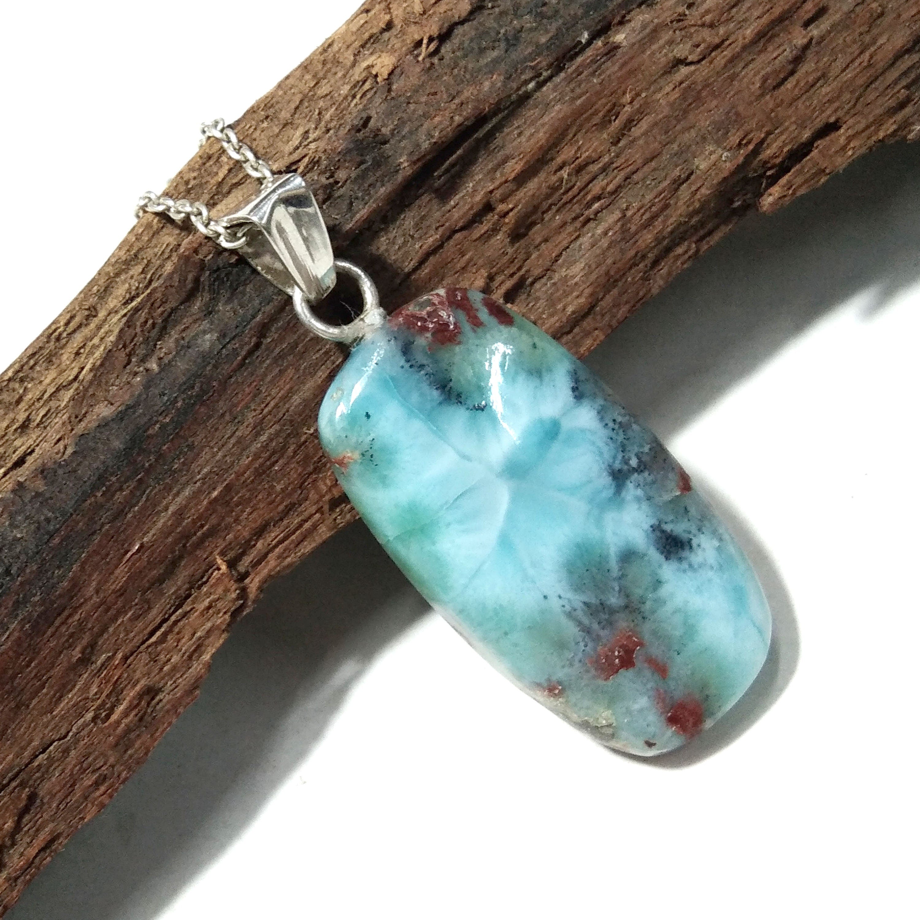 Natural Larimar Gemstone Necklace Chain Pendant, 925 Starling Silver Pendant Necklace, Handmade Jewelry Stone Size 33x18mm Stone Pendant