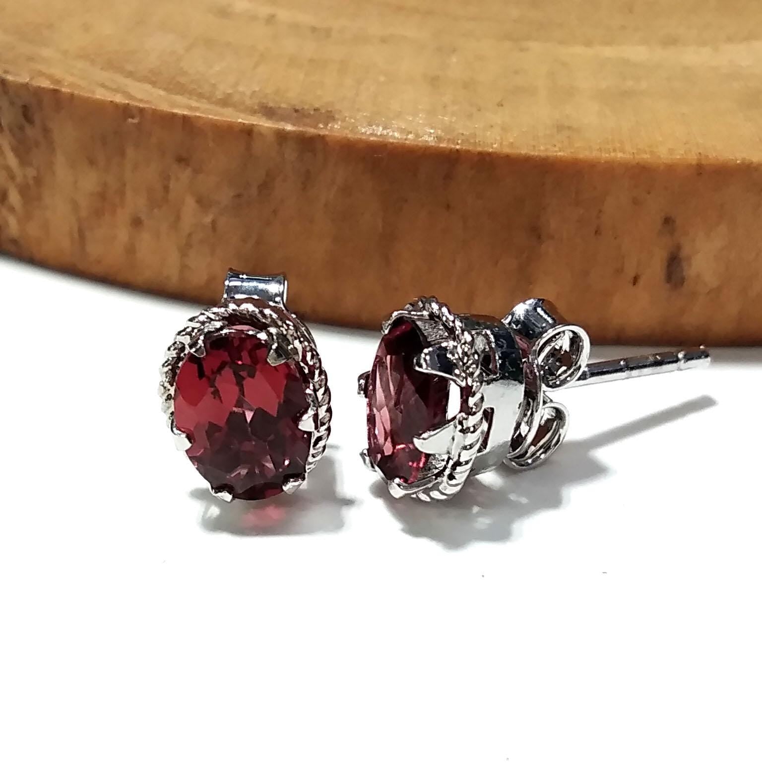 Natural Garnet Stud Earrings, 925 Starling Silver Earring Jewelry, Red Garnet Gemstone Oval Shape Stone Size 7x5 mm Christmas Gift For Her