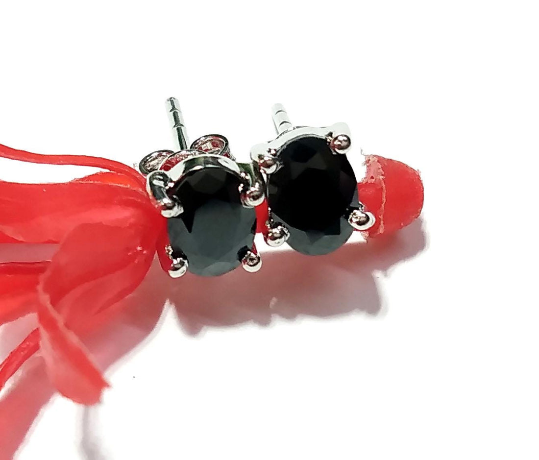 Natural Black Spinel Stud Earrings, 925 Sterling Silver Stud, Amazing Black Spinel Oval Shape Stud, Handmade Studs Earring, For Girls/Women
