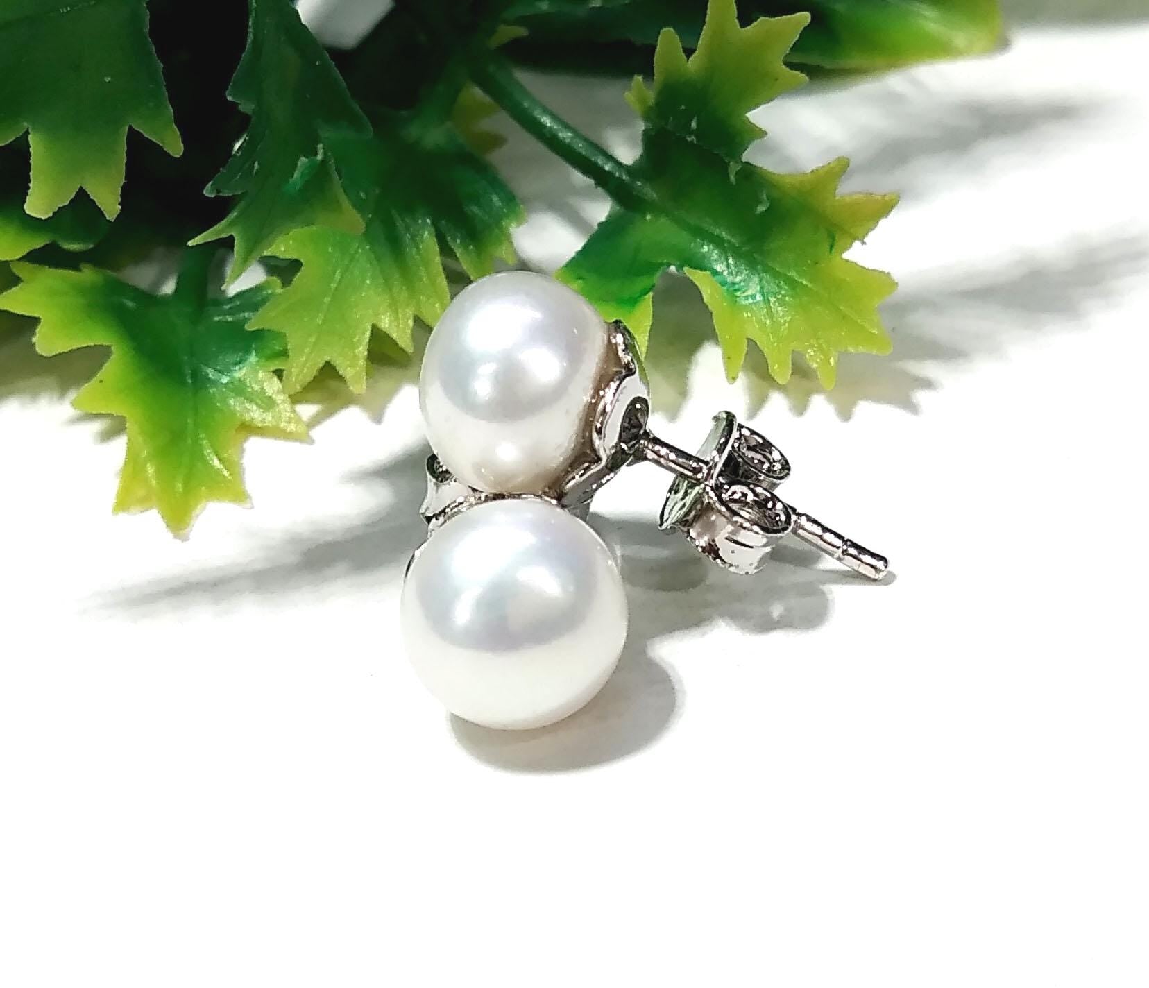 Real Freshwater Pearl Stud Earrings, 925 Starling Silver Stud Earring, Natural Freshwater Pearl Stud Earrings, Handmade Studs For Women.