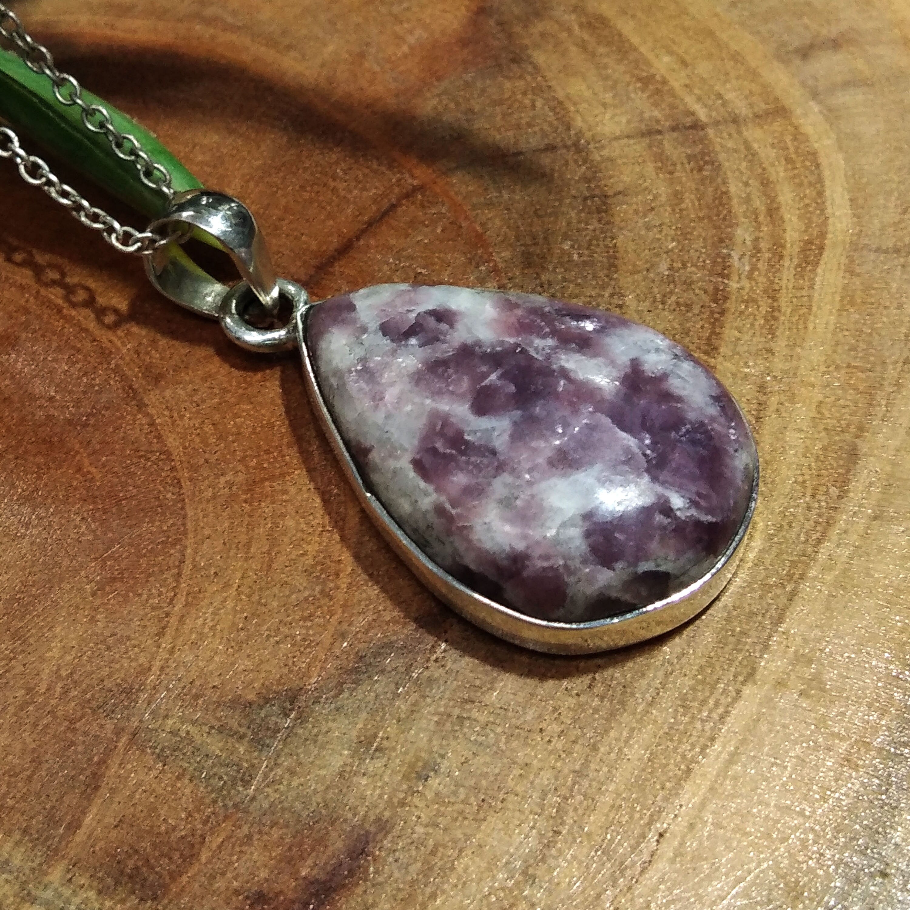 Lepidolite Gemstone Pendant Necklace, 925 Starling Silver Pendant Necklace Chain, Handmade Jewelry Stone Size 29x20 mm Gift Pendant