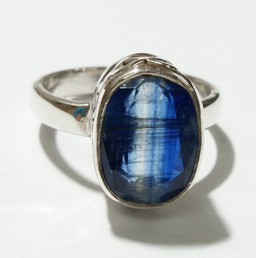 Natural Kyanite Faceted Rings, 925 Solid Starling Silver Ring, Amazing Color Good Quality Nice Making Stylish Rings, For Gift Wedding Ring