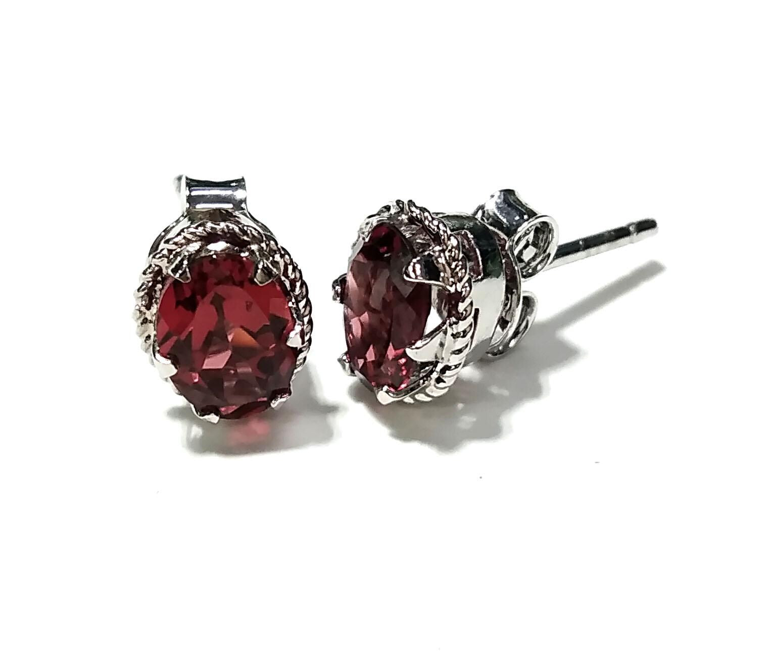 Natural Garnet Stud Earrings, 925 Starling Silver Earring Jewelry, Red Garnet Gemstone Oval Shape Stone Size 7x5 mm Christmas Gift For Her