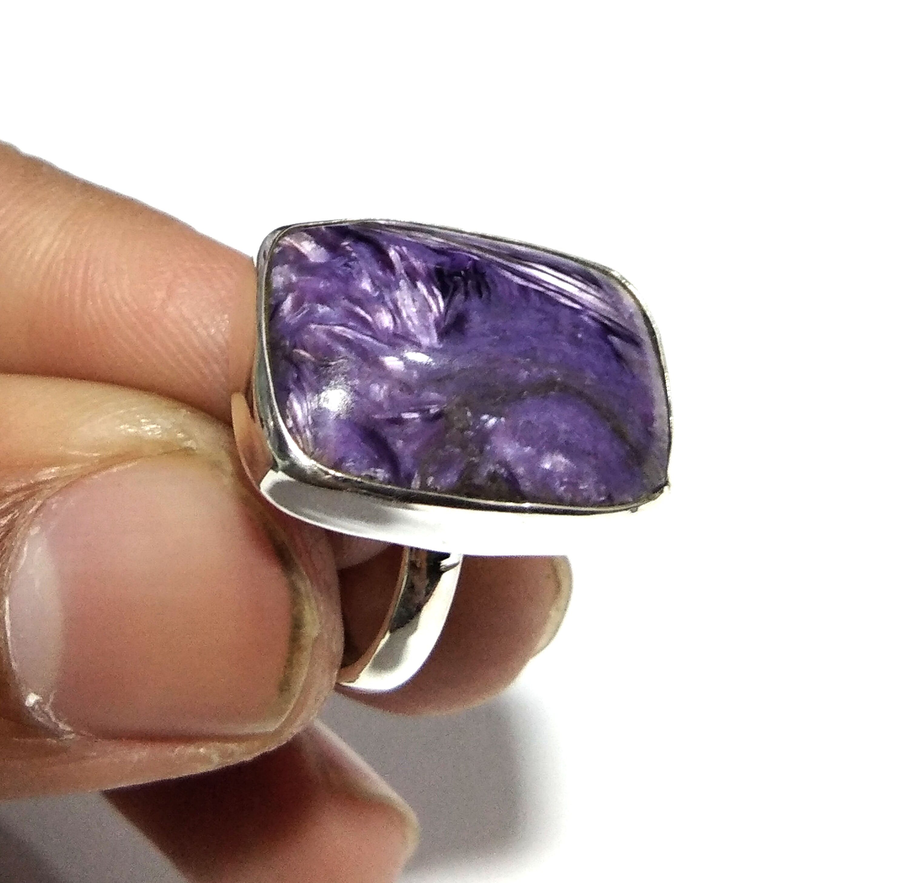 Natural Charoite Gemstone Ring, 925 Solid Sterling Silver Ring, Purple Charoite Stone Size 20x15mm Handmade Ring, Gift Birthday Ring Jewelry