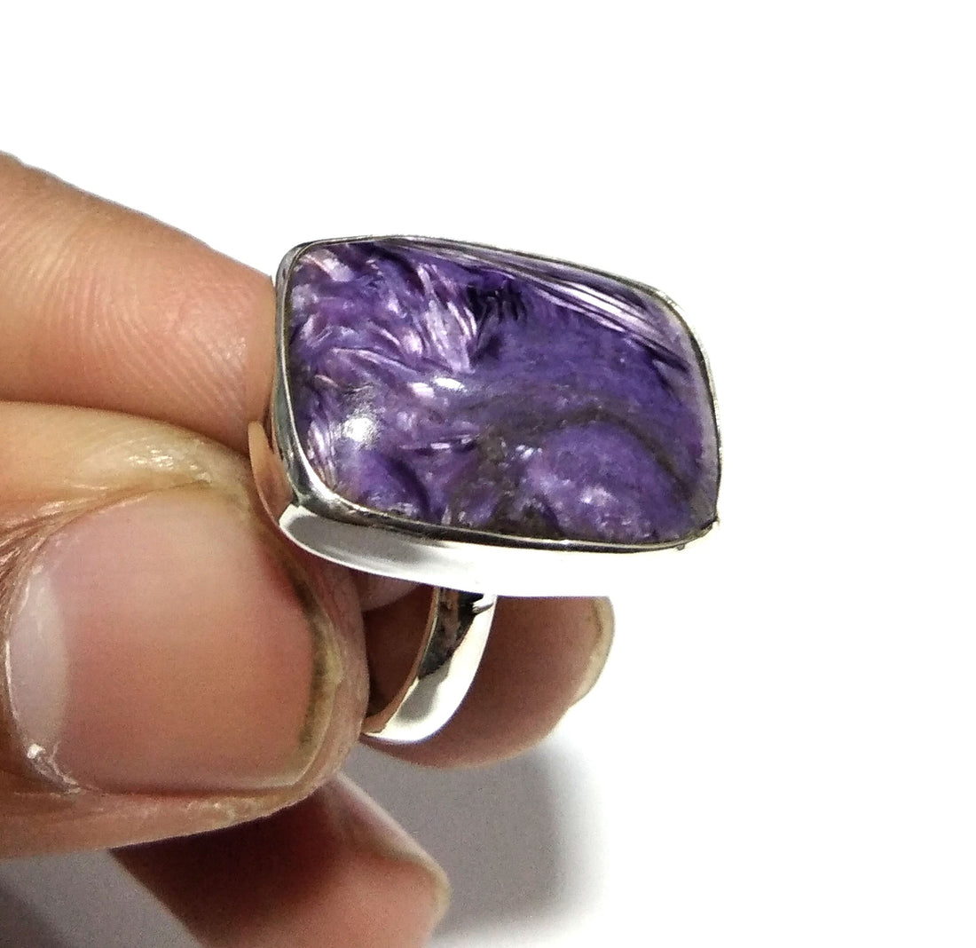 Natural Charoite Gemstone Ring, 925 Solid Sterling Silver Ring, Purple Charoite Stone Size 20x15mm Handmade Ring, Gift Birthday Ring Jewelry