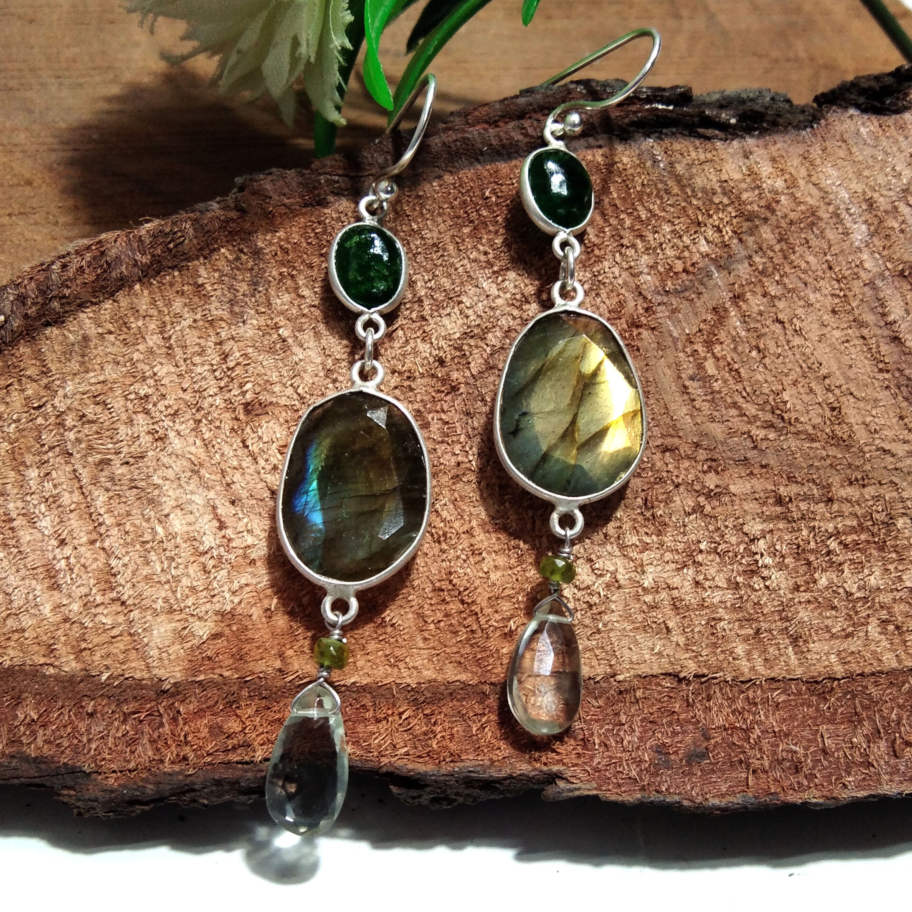 Natural Labradorite/Green Amethyst Earring, 925 Solid Starling Silver Earring, Labradorite Stone Handmade For Gift Women Earring Jewelry