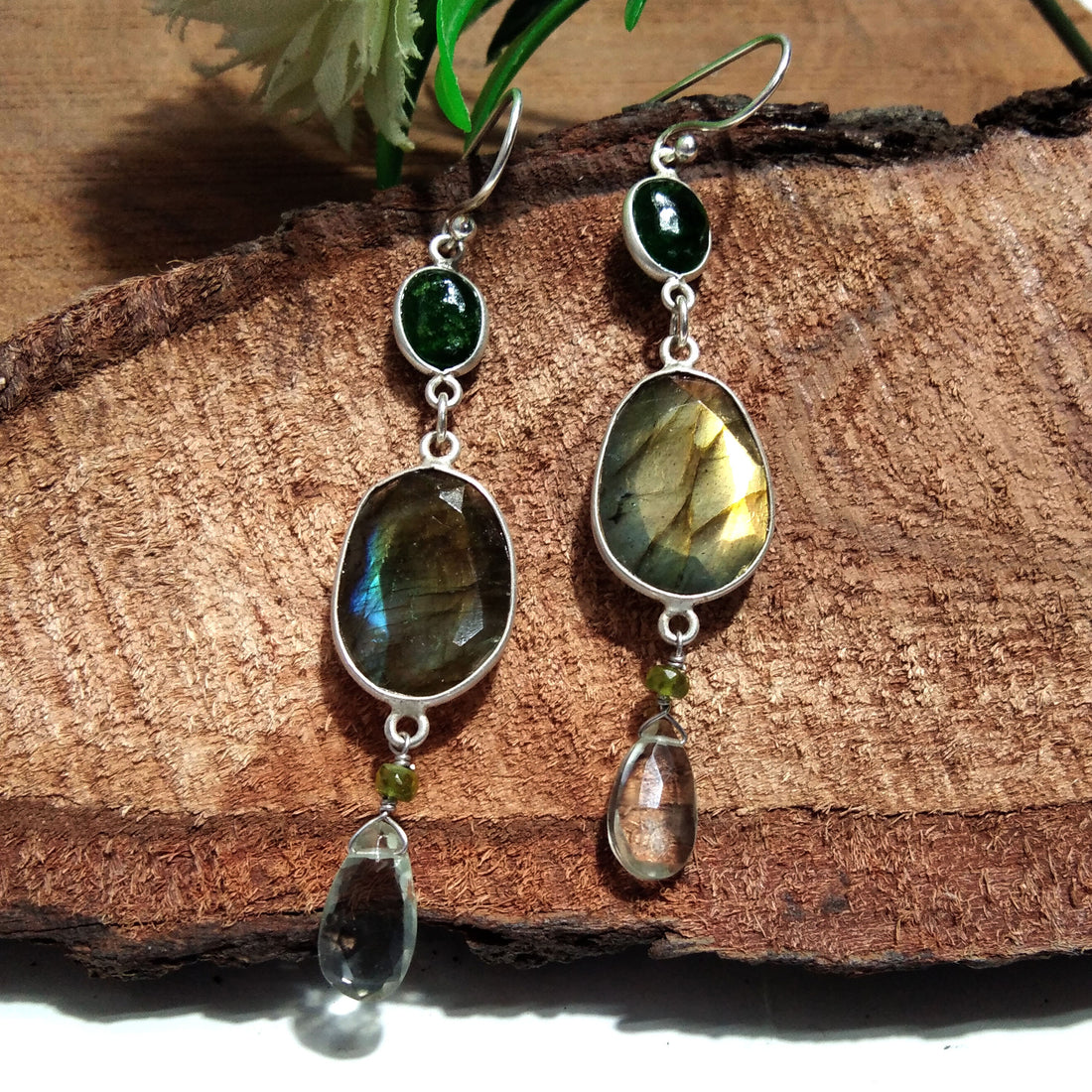 Natural Labradorite/Green Amethyst Earring, 925 Solid Starling Silver Earring, Labradorite Stone Handmade For Gift Women Earring Jewelry
