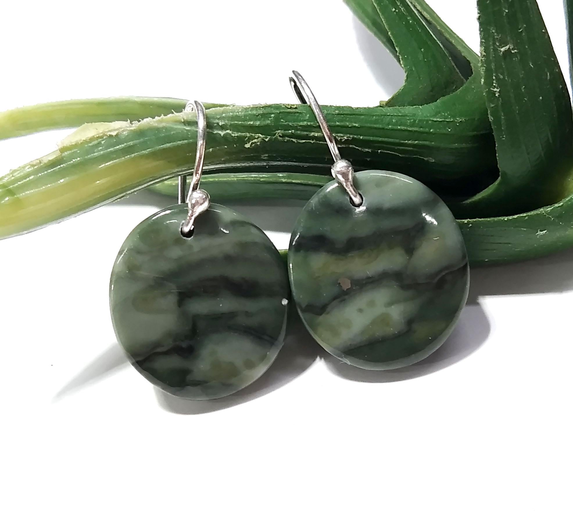Green Zebra Jasper Gemstone Earring, Solid 925 Starling Silver Earring, Natural Zebra Jasper Stone Size 19x17mm Gift For Girls & Women