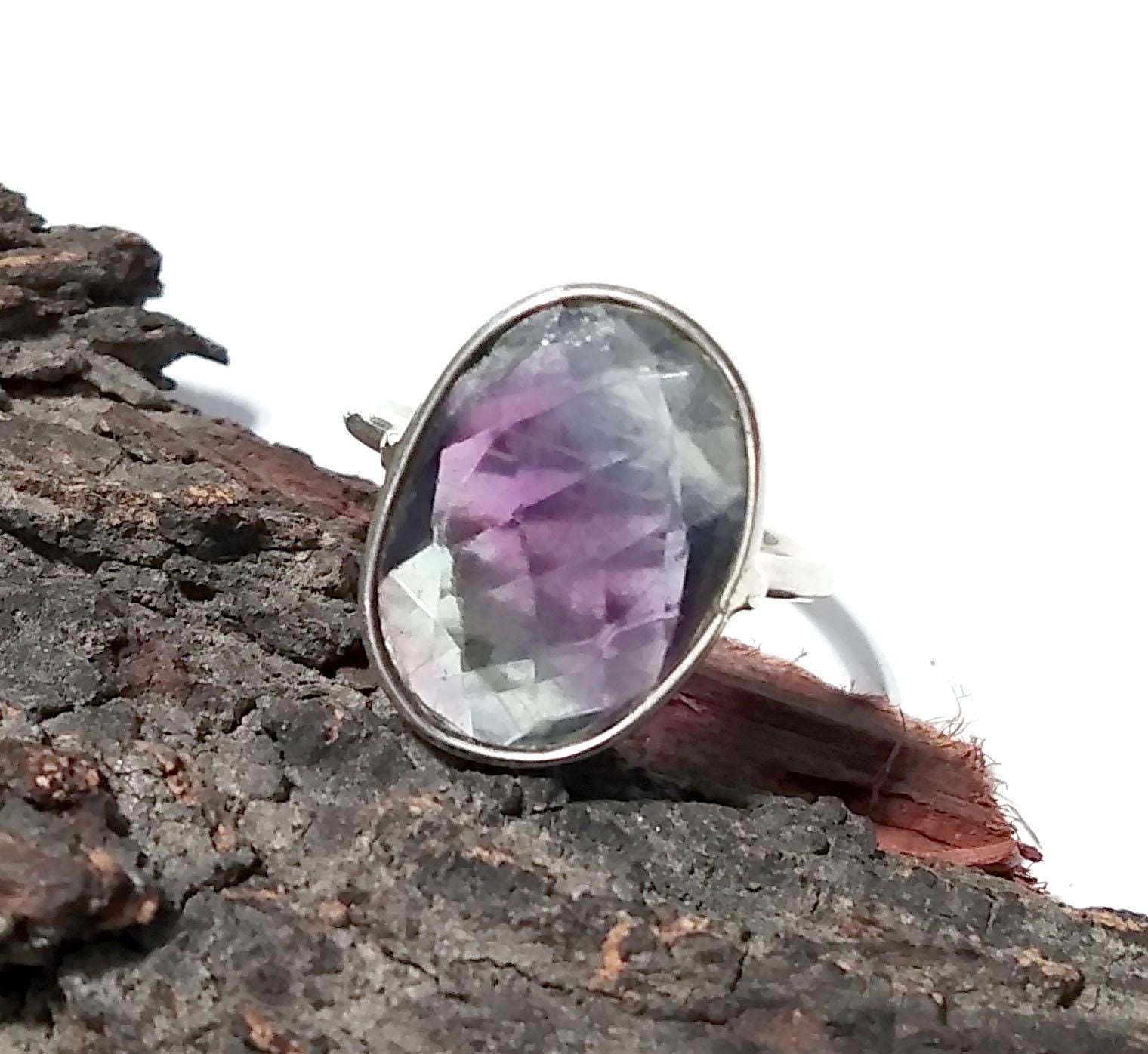 Natural Green And Purple Fluorite Ring, 925 Solid Sterling Silver Ring, Stone Size 16x12 mm Handmade Silver Ring, Birthday Ring