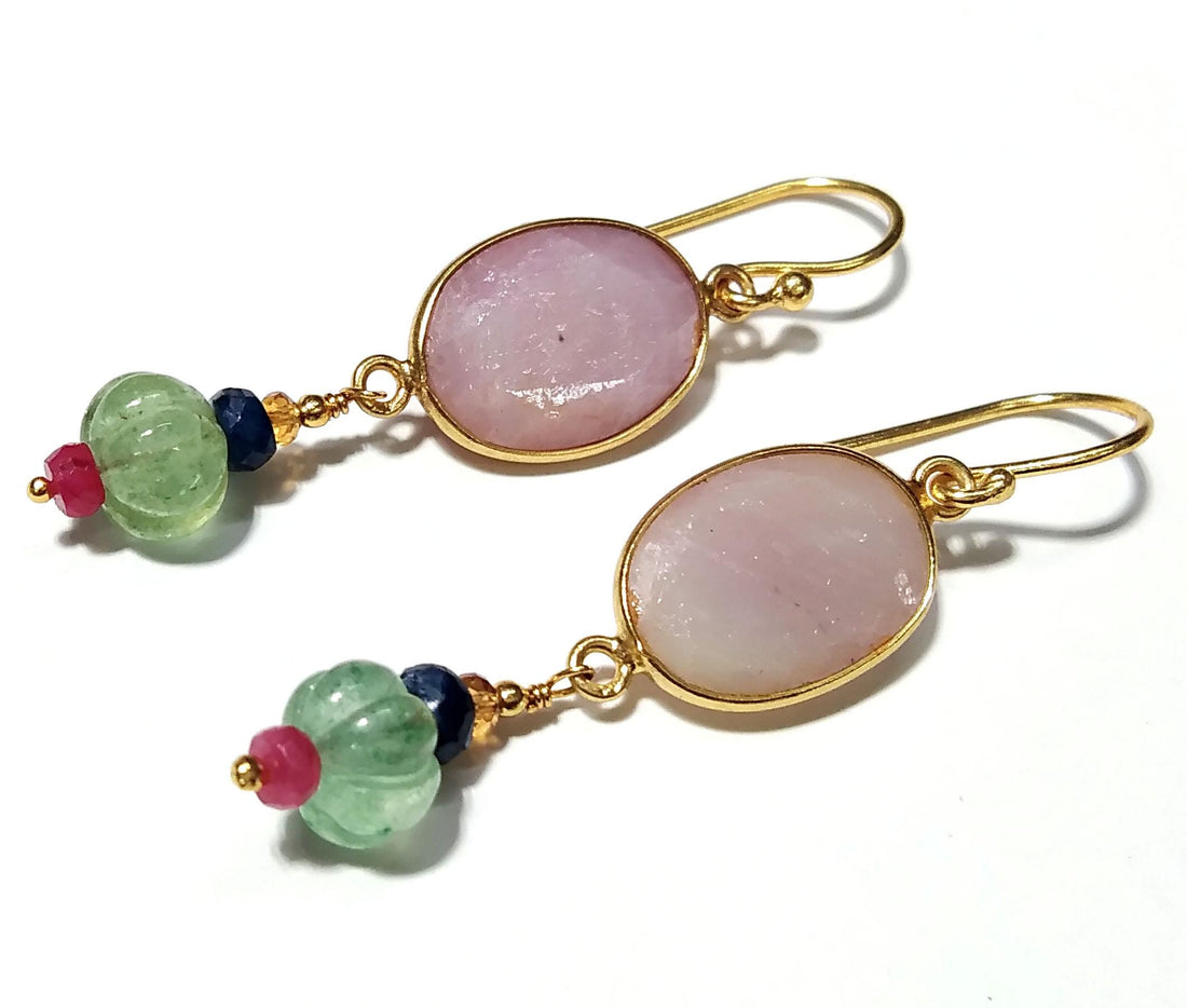 Natural Kunzite,Strawberry Quartz Stone Earring, 925 Starling Silver Gold Plated Earring Beautiful Kunzite Stone Size 13x10mm Gift For Women